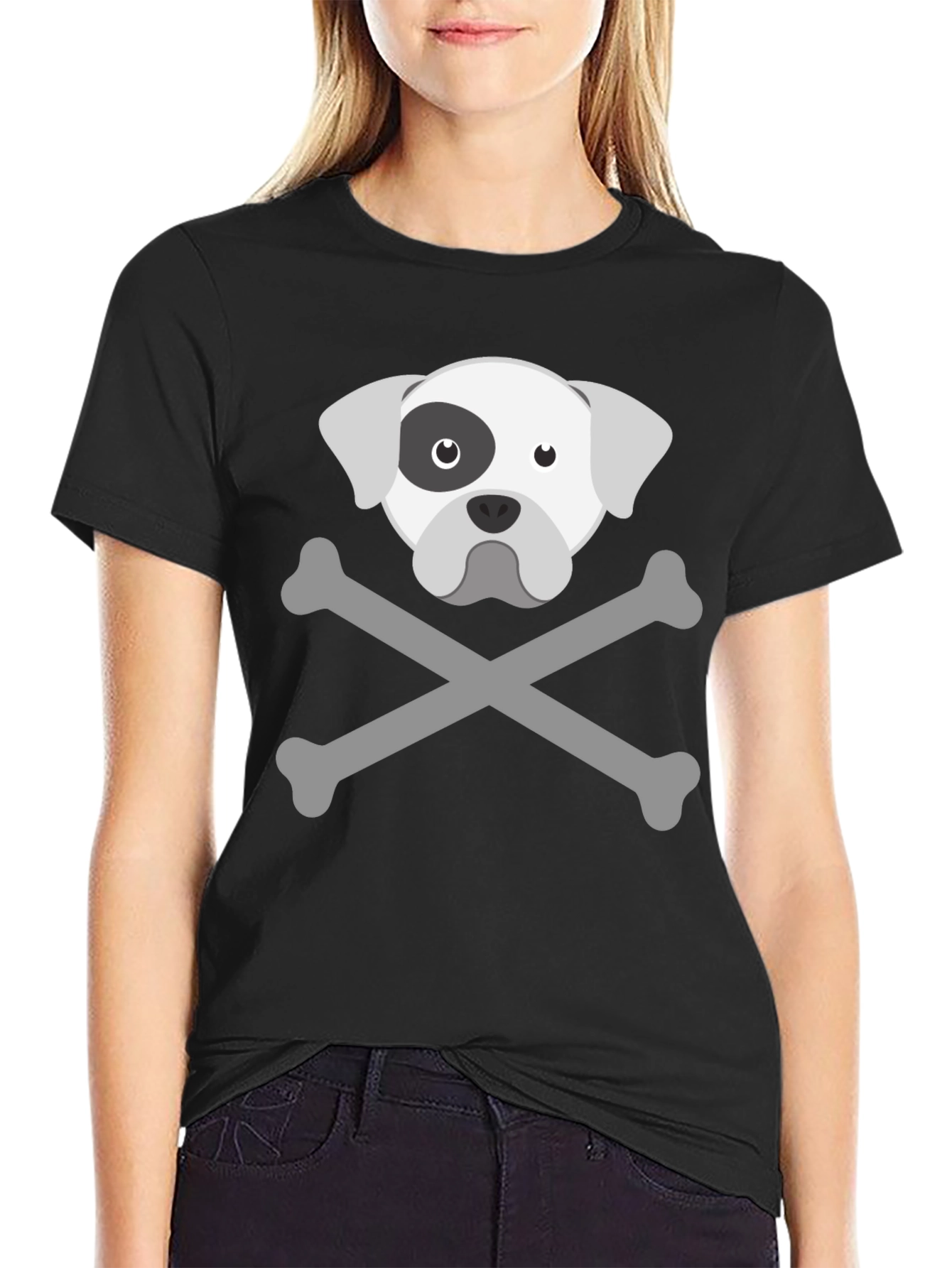 Black Dog Skull & Crossbones Graphic Tee - Men's Black T-Shirt view 2
