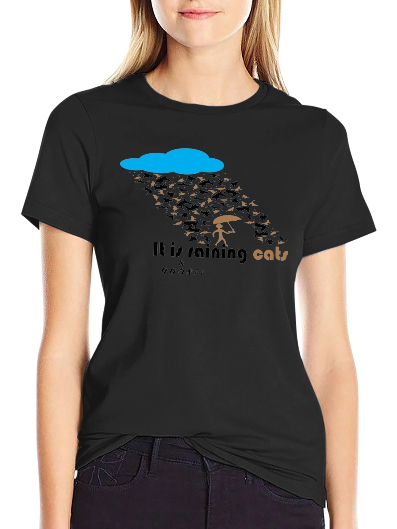 Black Funny "It's Raining Cats & Dogs" Graphic T-Shirt view 2