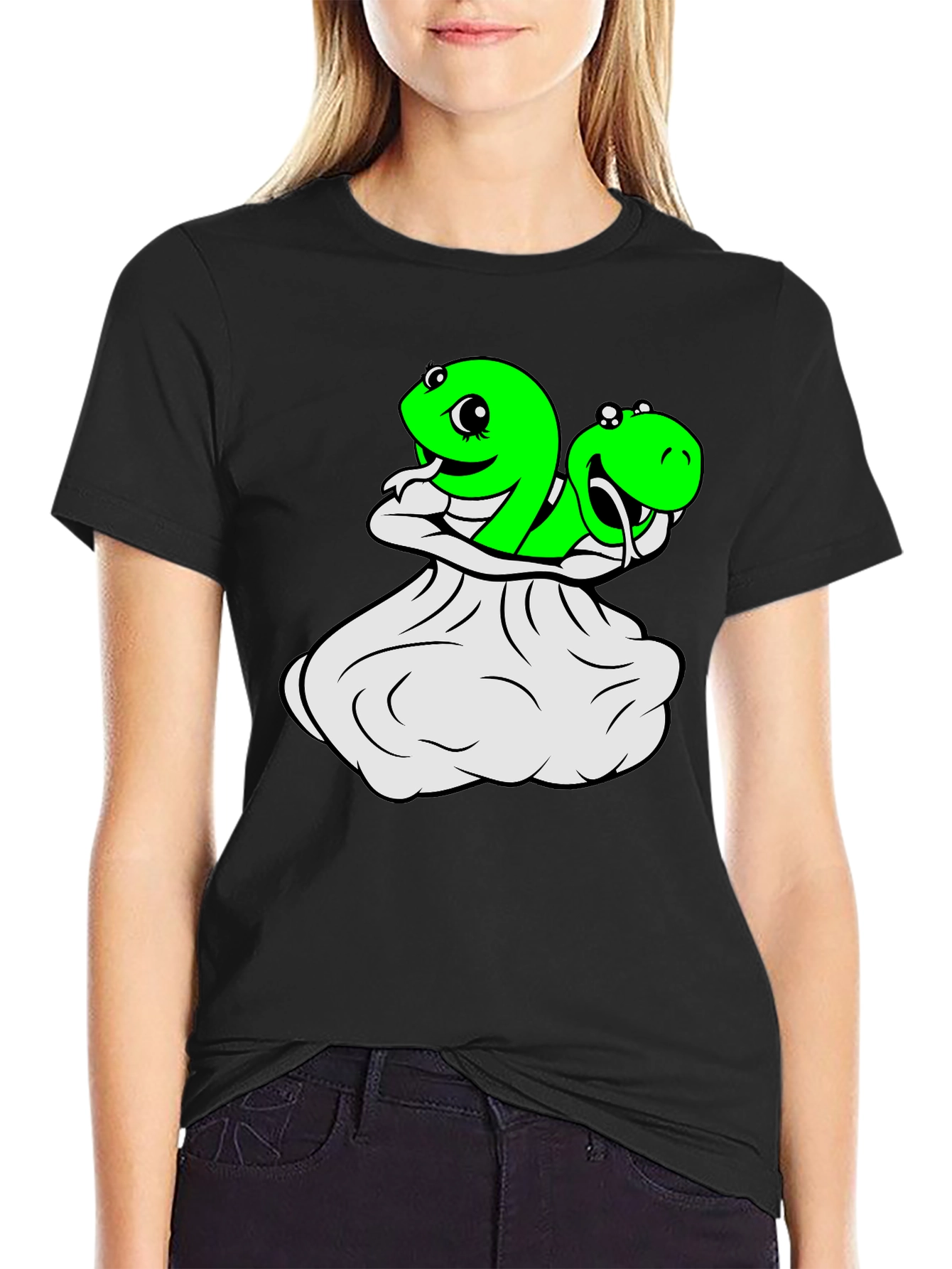 Black Funny Snake T-Shirt - Cartoon Snakes in a Sack! view 2