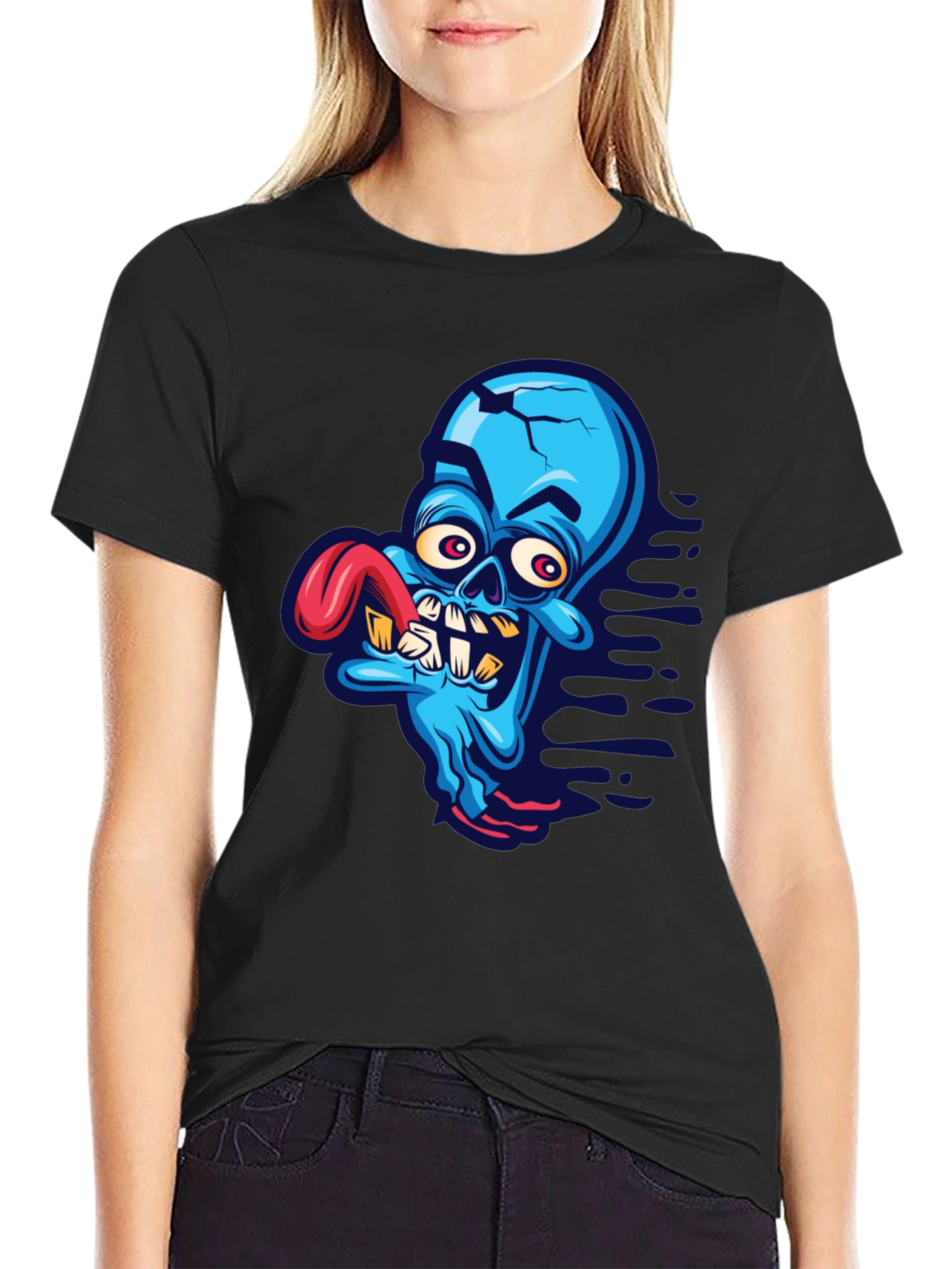 Black Cartoon Zombie Graphic Tee - Blue view 2