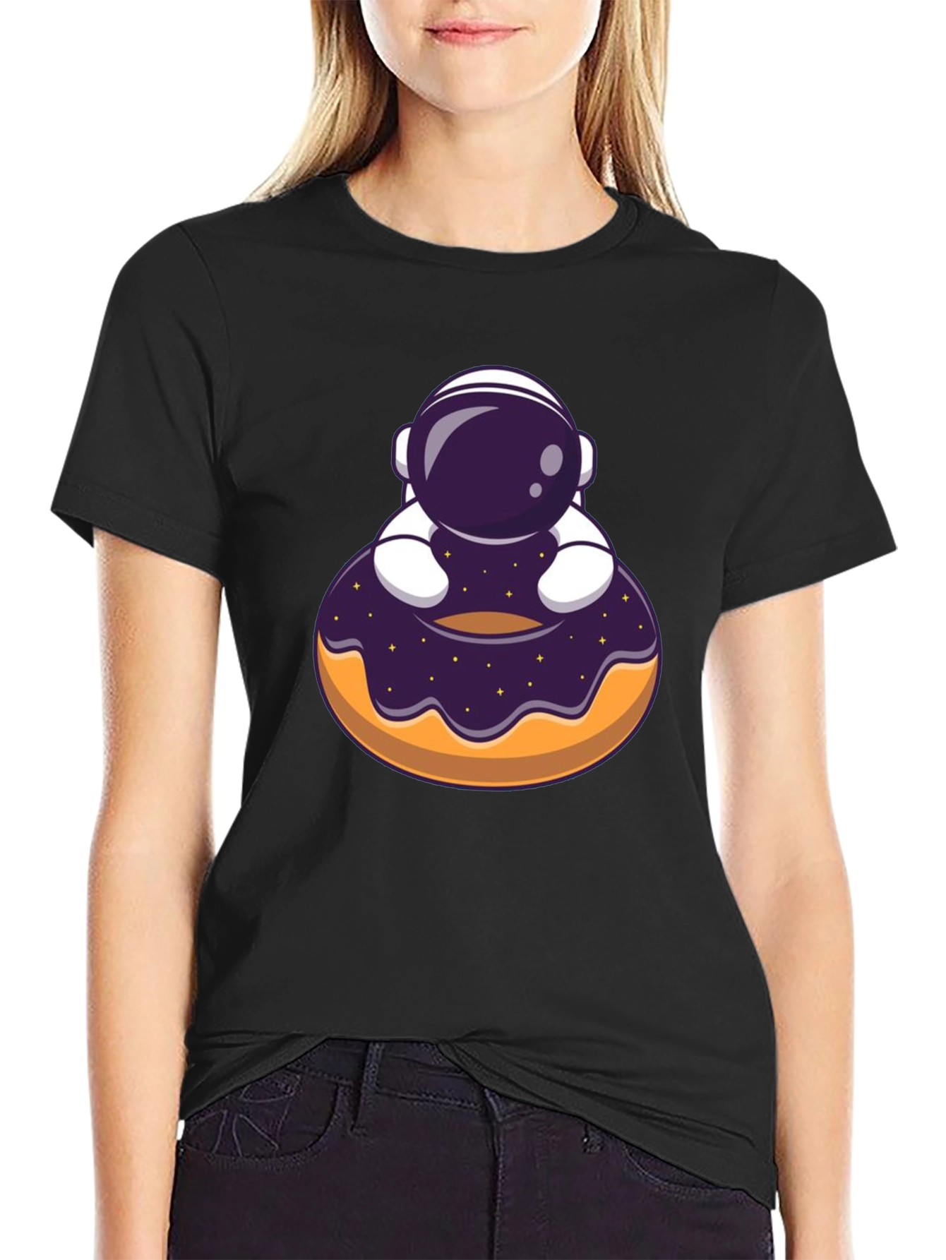 Black Astronaut Donut T-Shirt - Space Lover Tee view 2