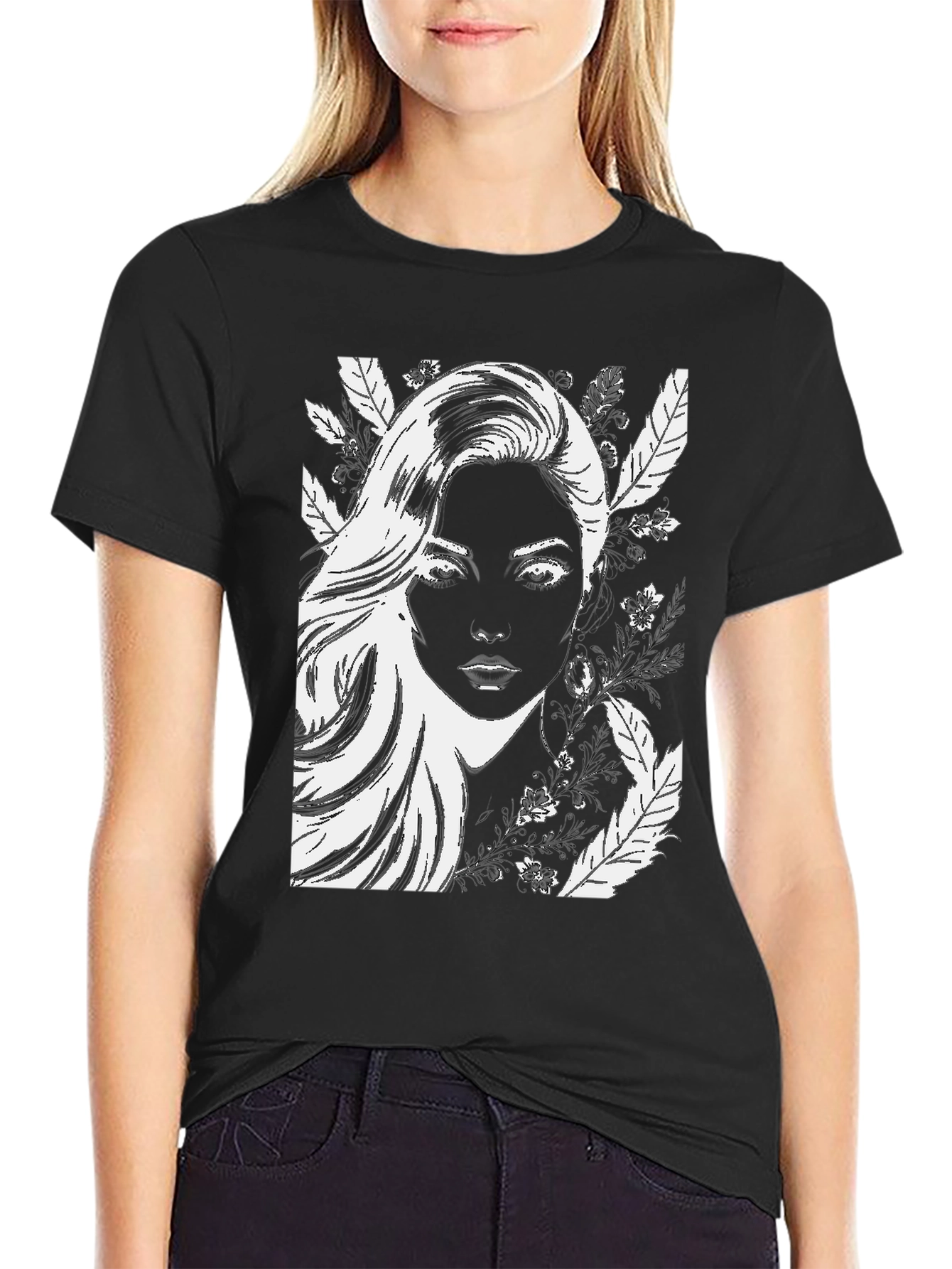 Black Woman Portrait Graphic Black T-Shirt view 2