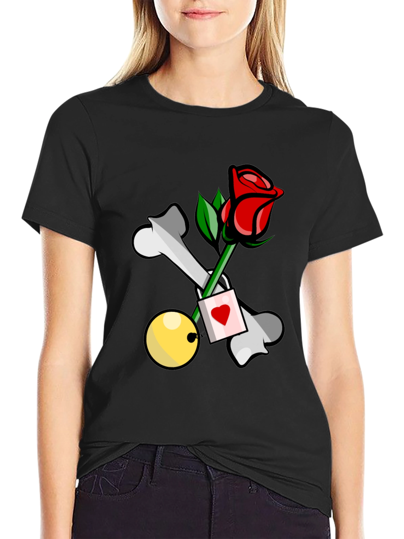 Black Rose & Bones Graphic Tee - Edgy Style view 2