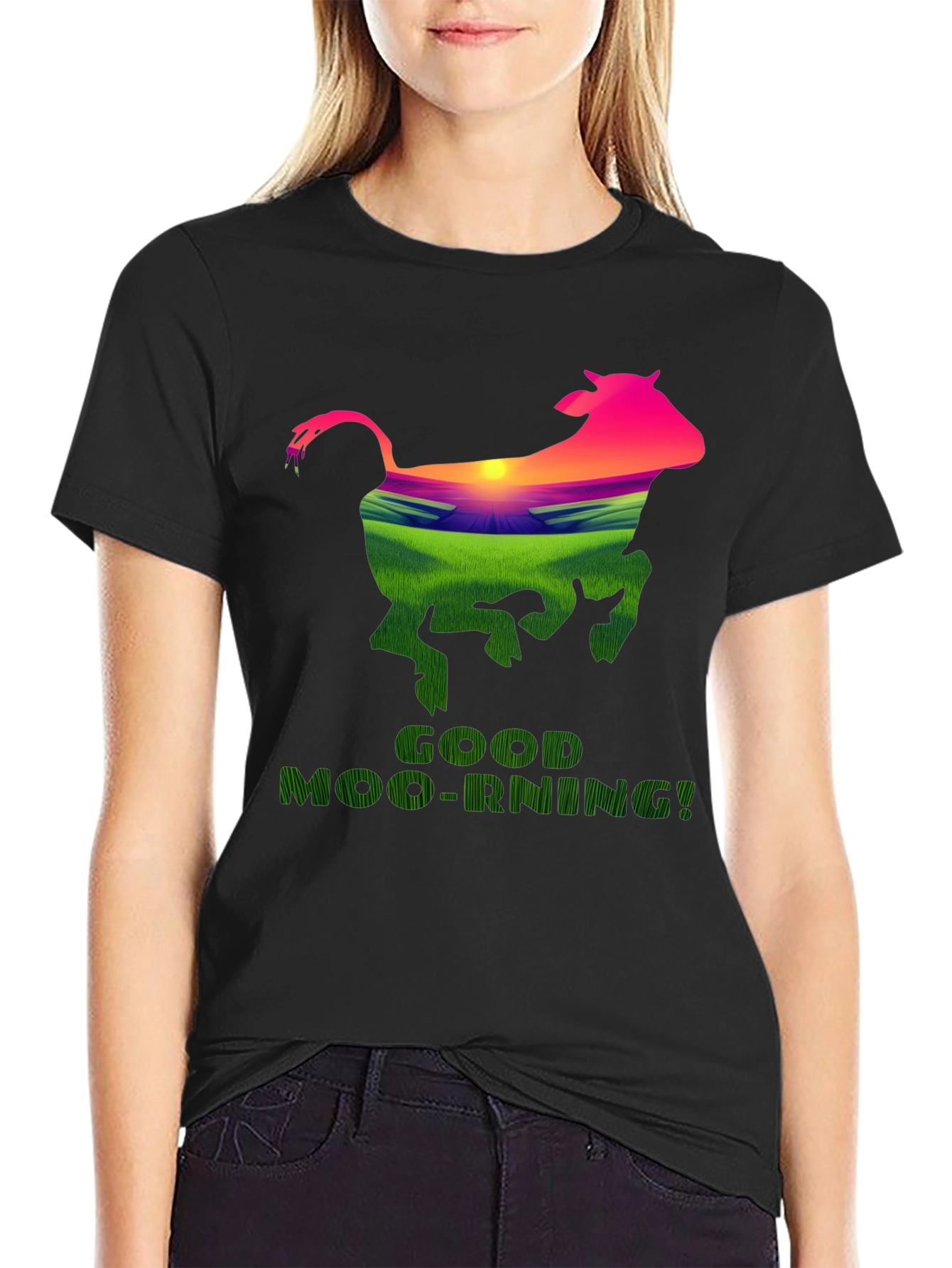 Black Good Moo-Rning Cow Graphic Tee - Farm Fresh Humor! view 2