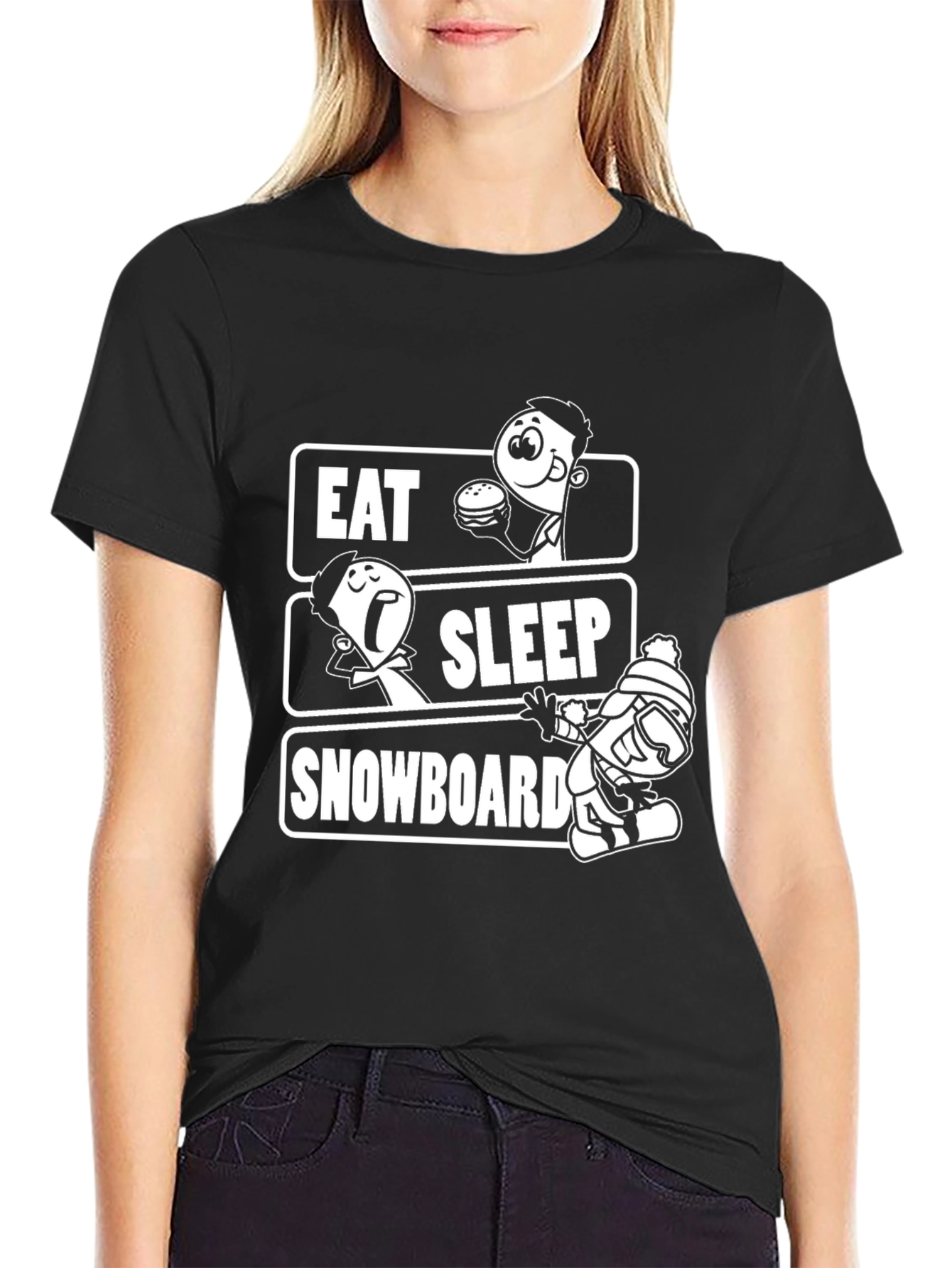 Black Eat Sleep Snowboard Graphic Tee view 2