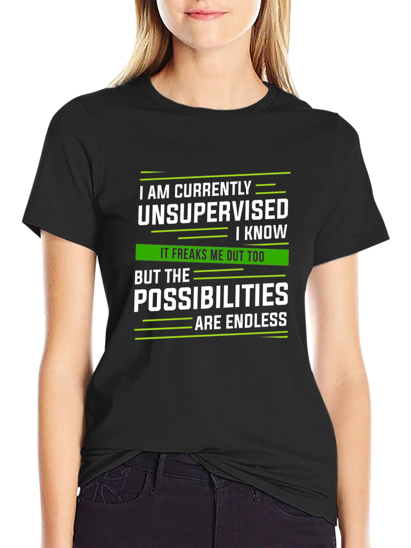 Black Unsupervised Humor T-Shirt view 2