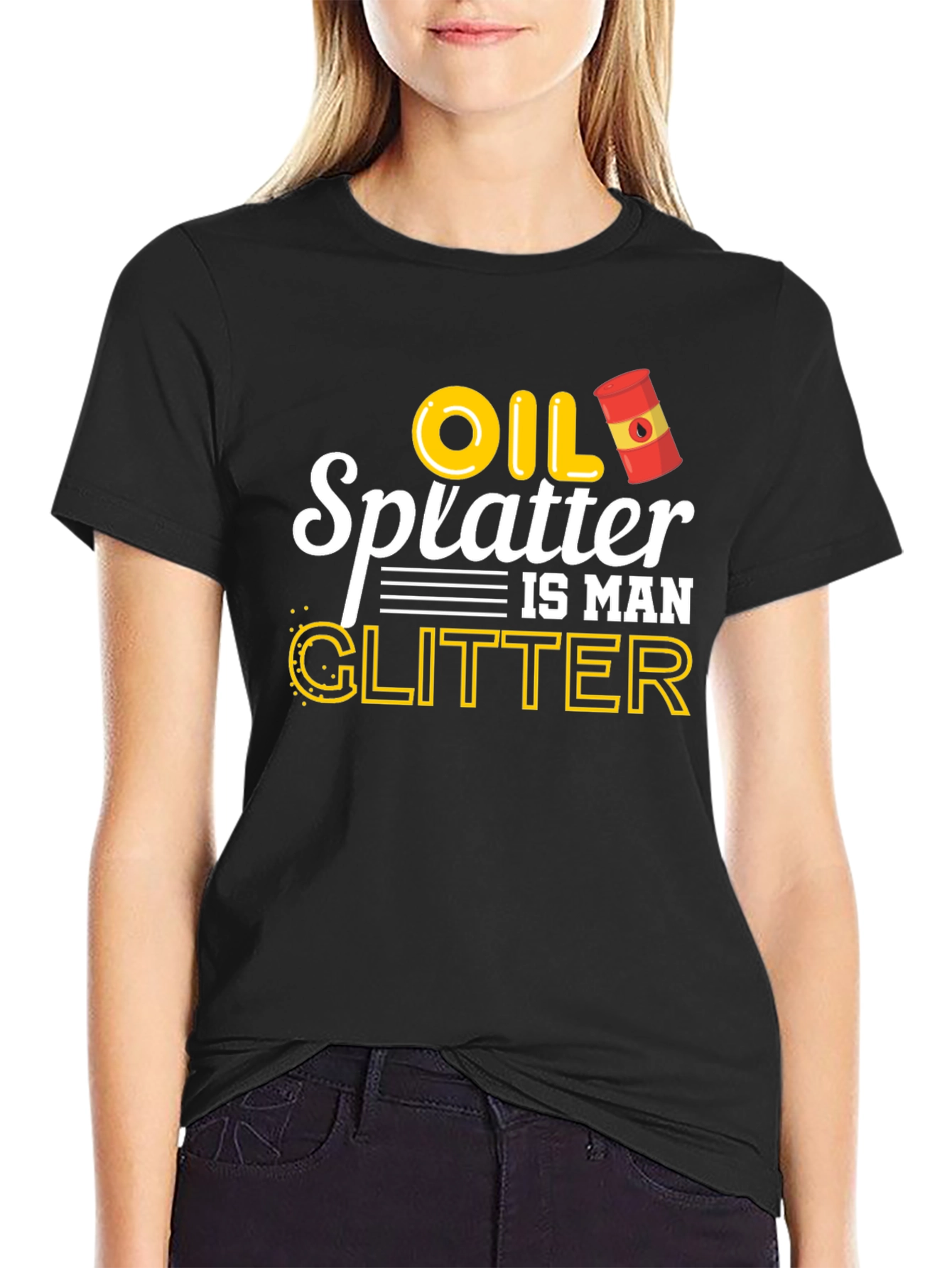 Black Oil Splatter is Man Glitter Graphic T-Shirt view 2