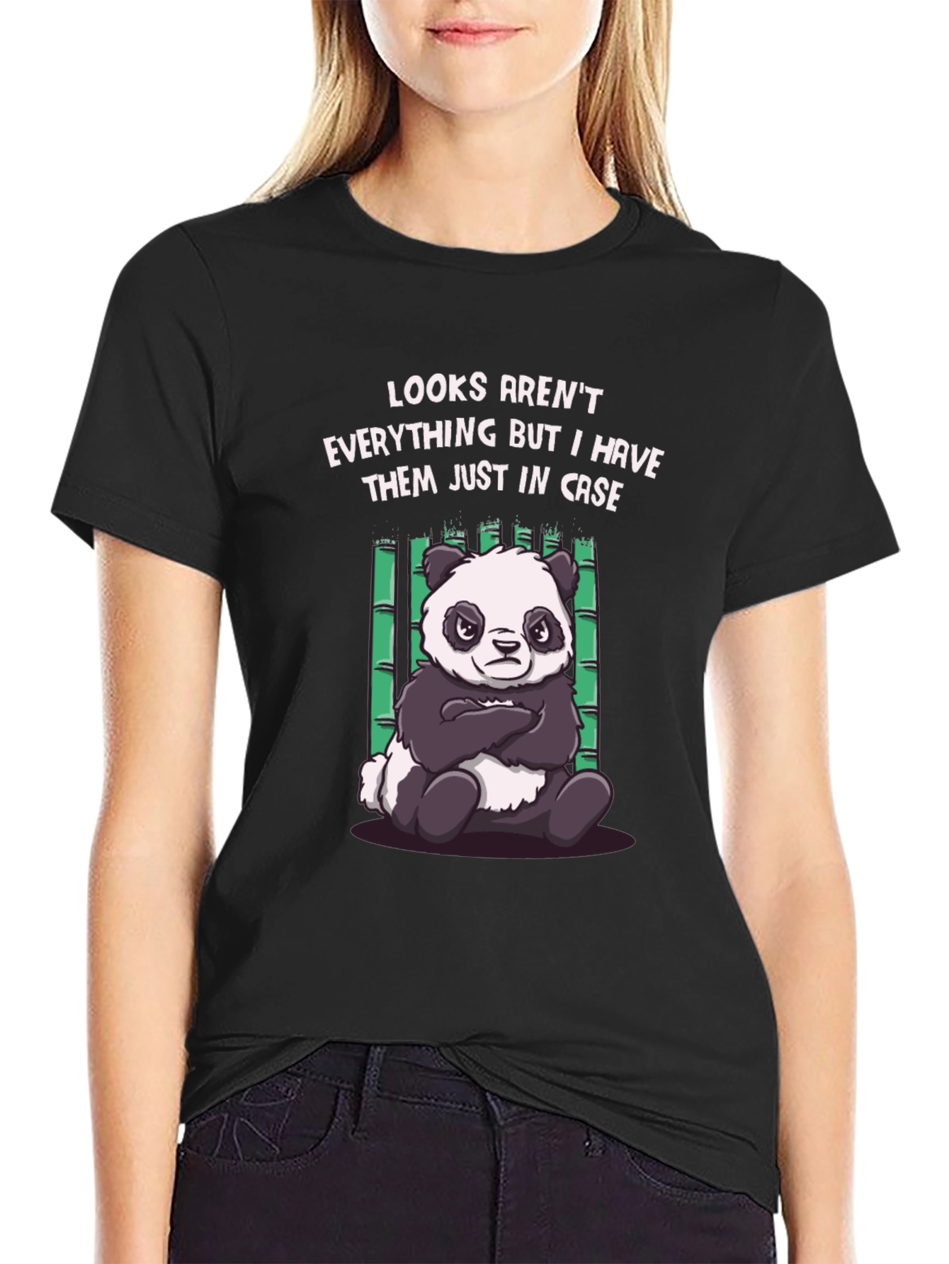 Black Funny Panda T-Shirt: Looks Aren't Everything view 2