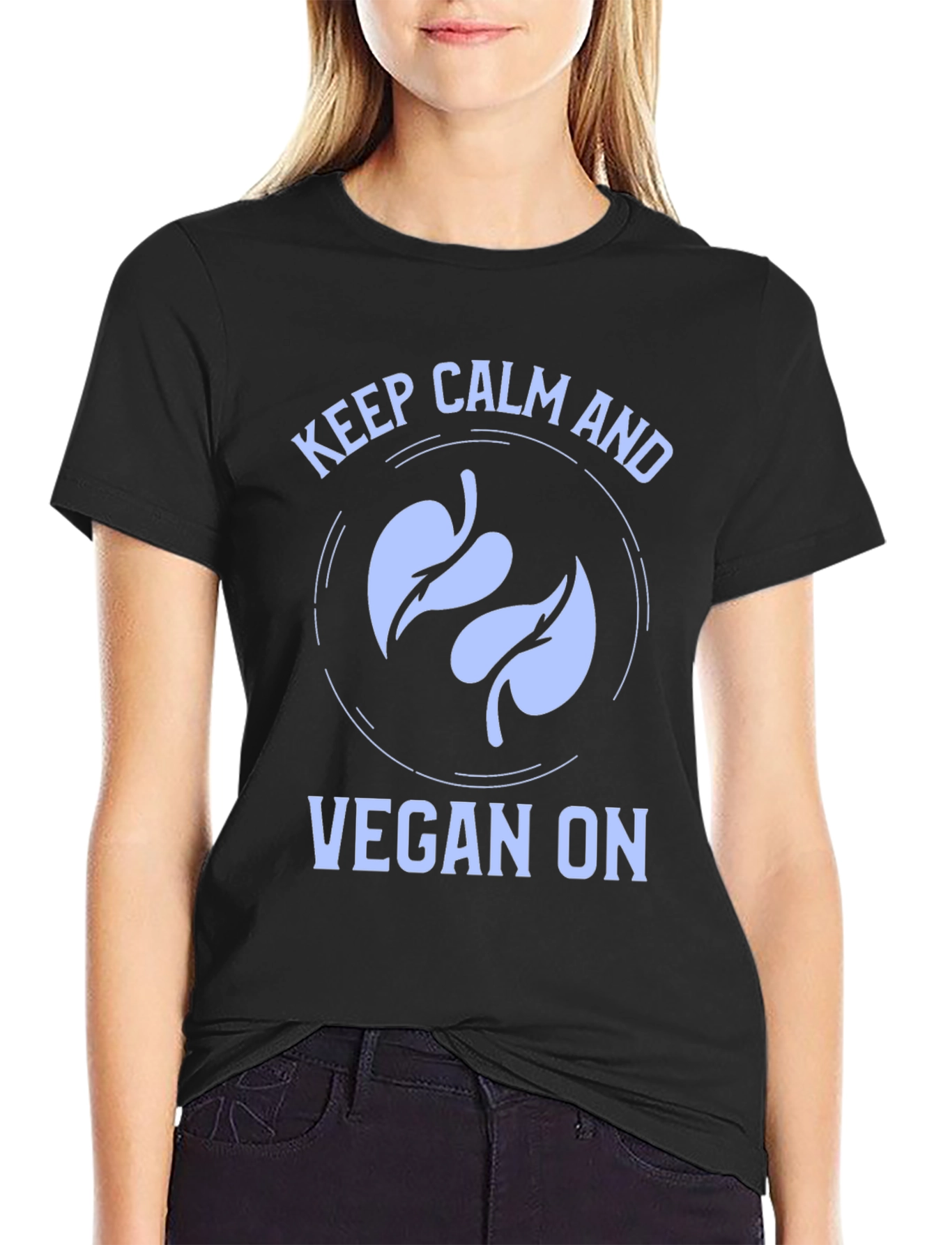 Black Keep Calm and Vegan On T-Shirt view 2