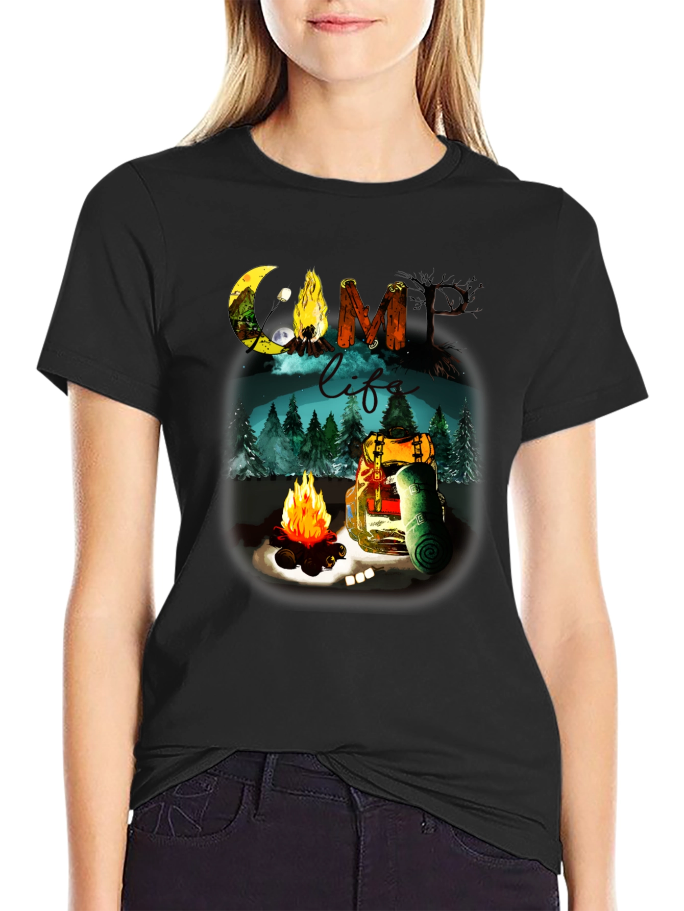 Black Camping Life Graphic Tee - Black Outdoor Adventure Shirt view 2