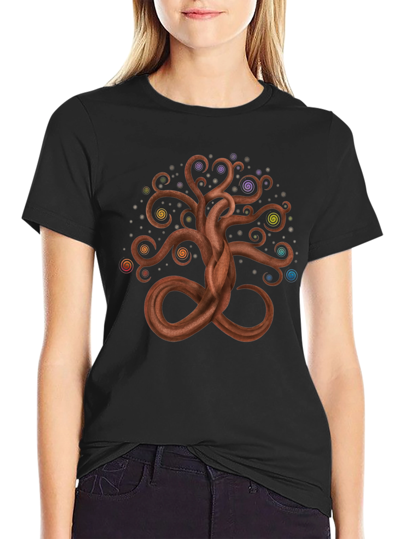 Black Spiral Tree of Life Graphic T-Shirt view 2