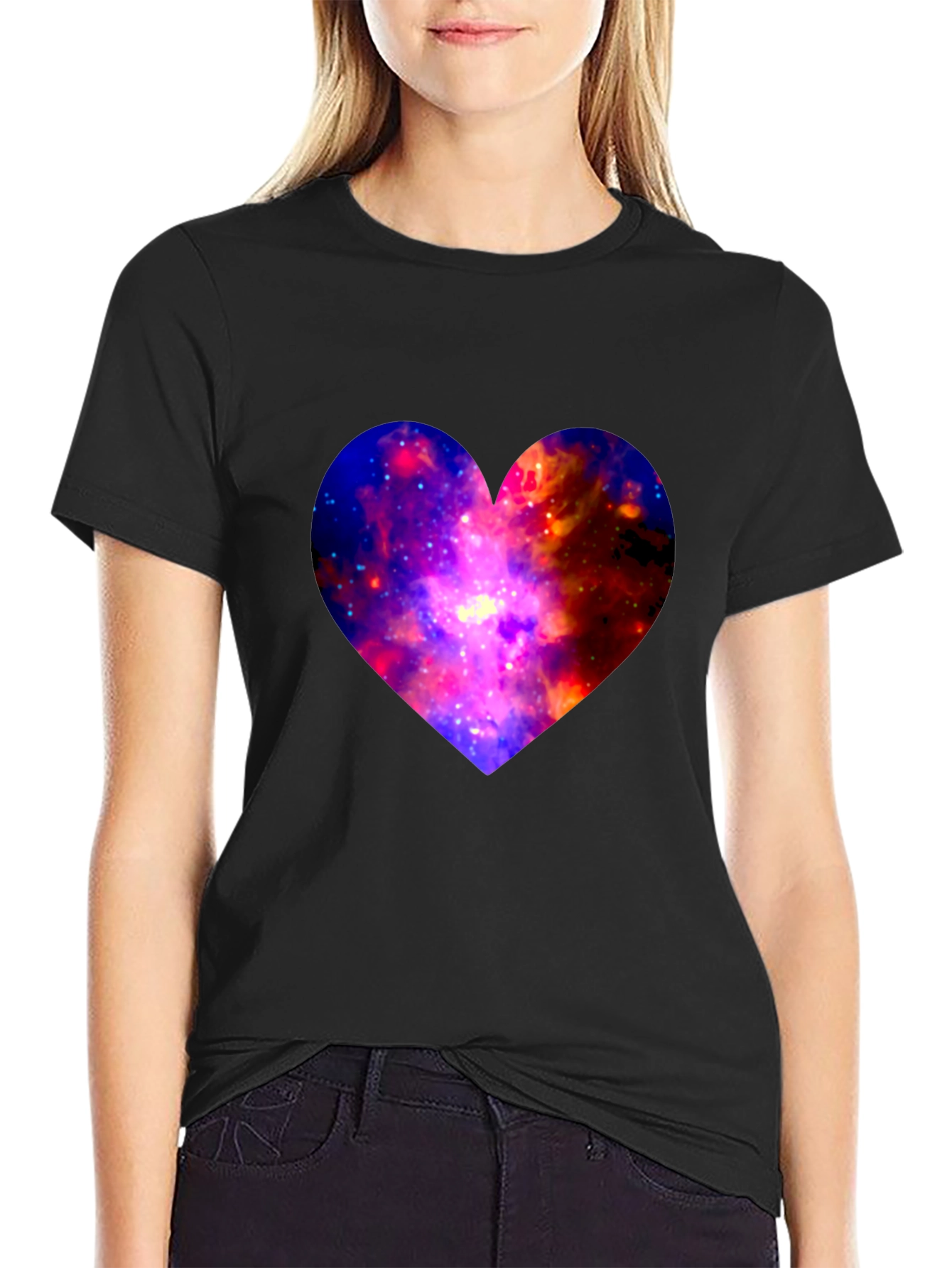 Black Galaxy Heart Graphic Tee - Modern Black T-Shirt view 2