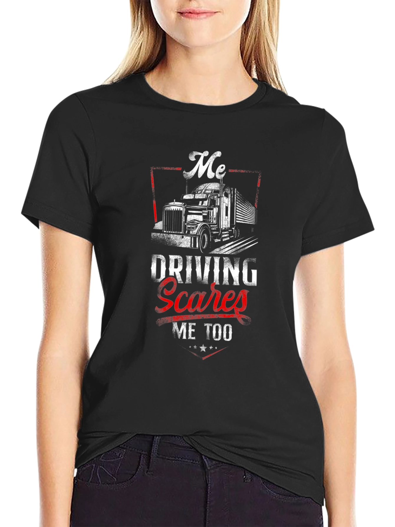 Black Me Driving Scares Me Too Trucker T-Shirt view 2