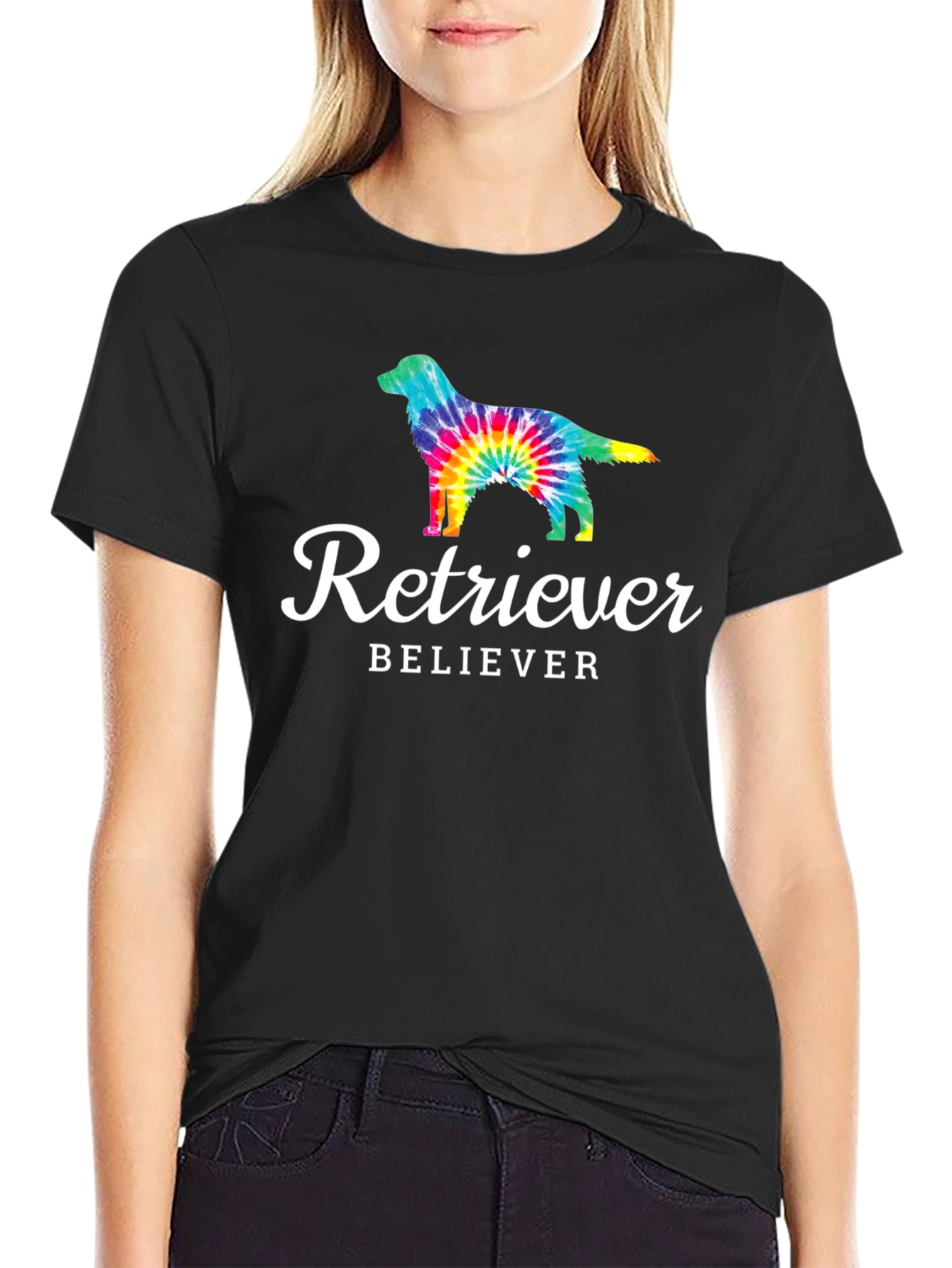 Black Retriever Believer Tie-Dye Dog Graphic Tee view 2
