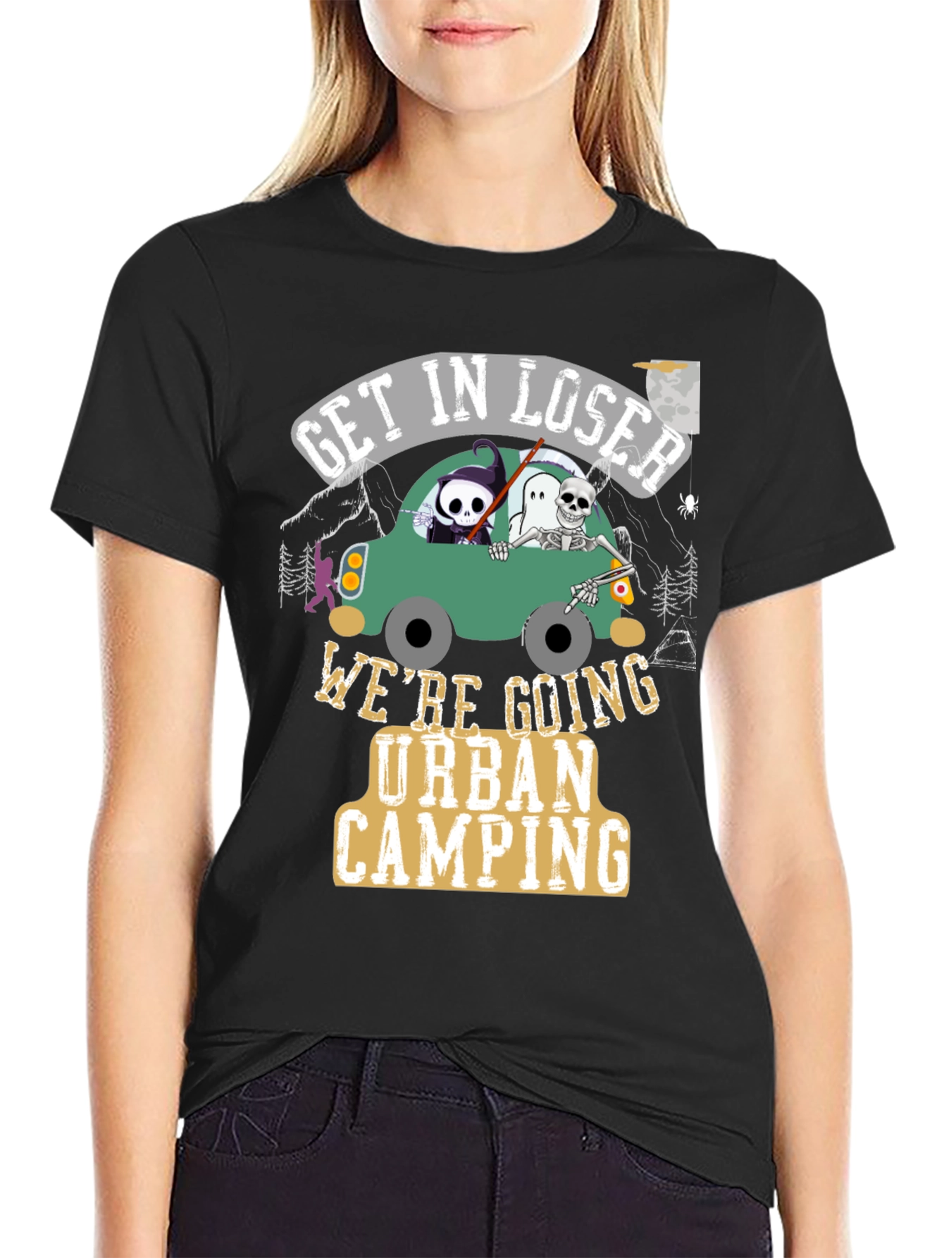 Black Get In Loser Urban Camping T-Shirt view 2