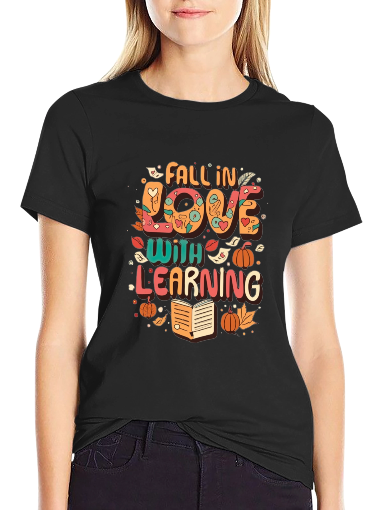Black Fall In Love With Learning T-Shirt view 2