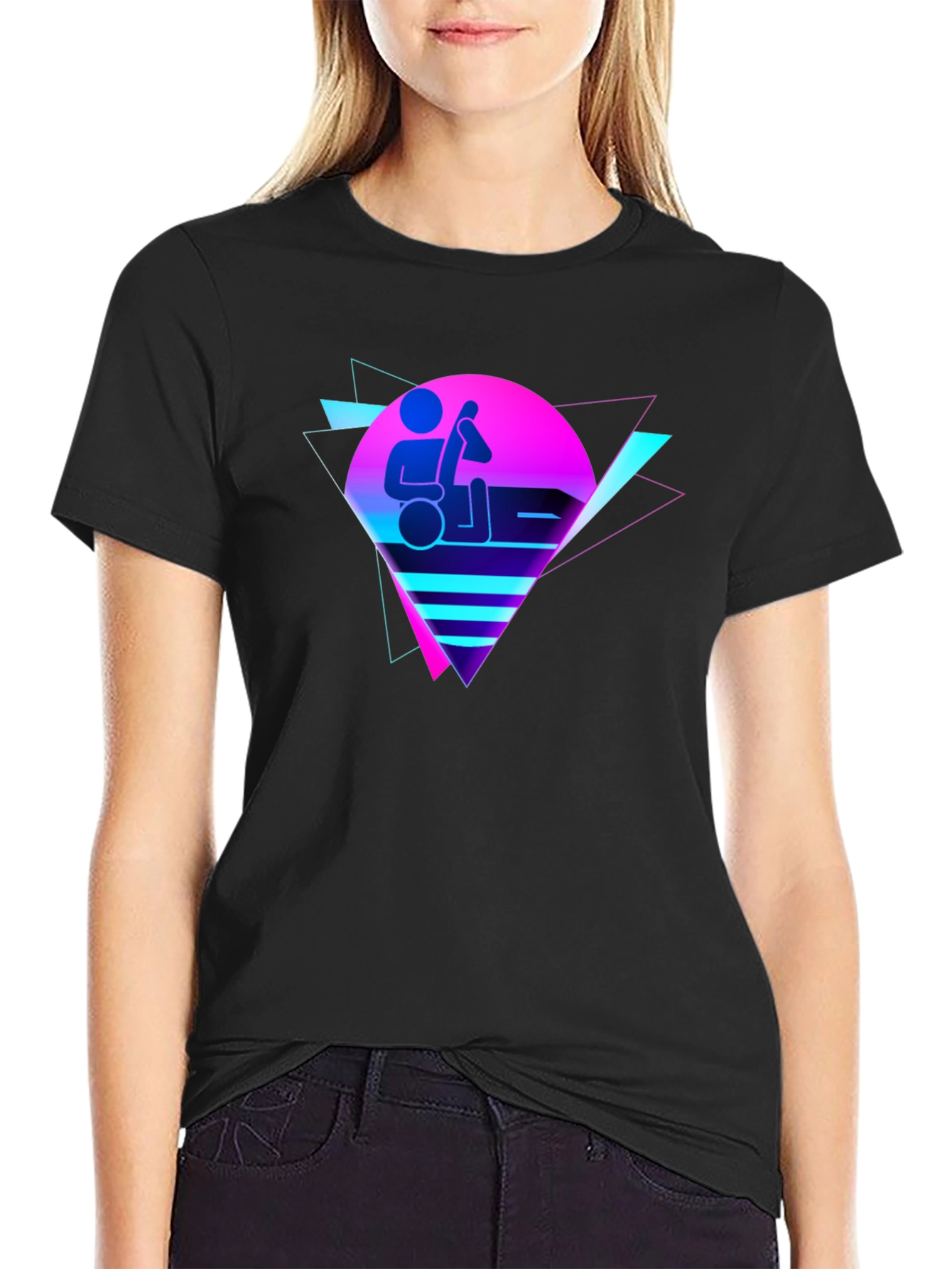 Black Retro Synthwave T-Shirt view 2