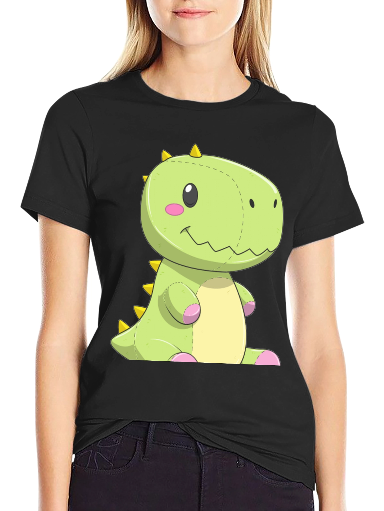 Black Dinosaur Plush Graphic Tee - Black Cotton Shirt view 2