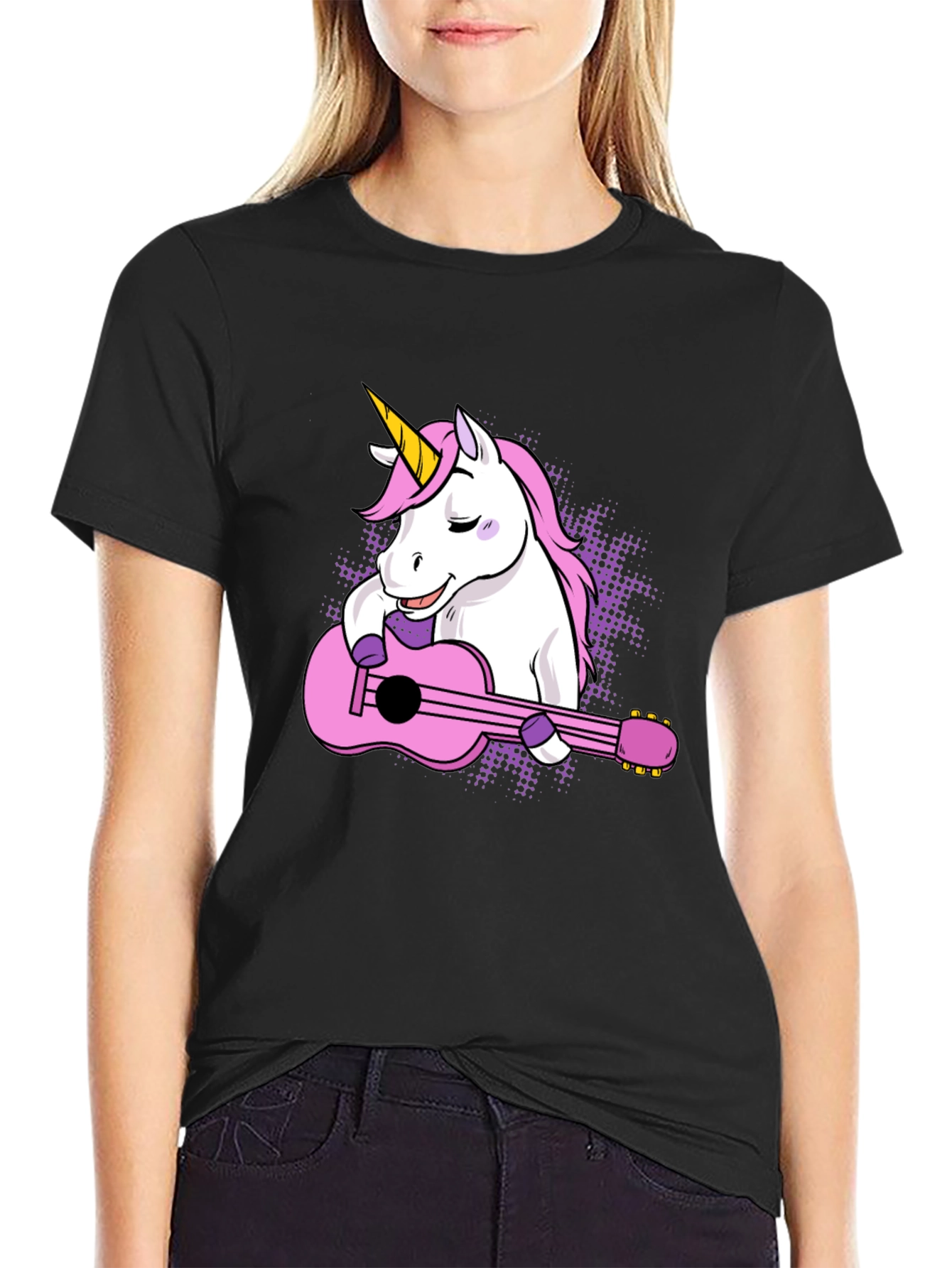 Black Unicorn Guitar T-Shirt - Cute Graphic Tee view 2