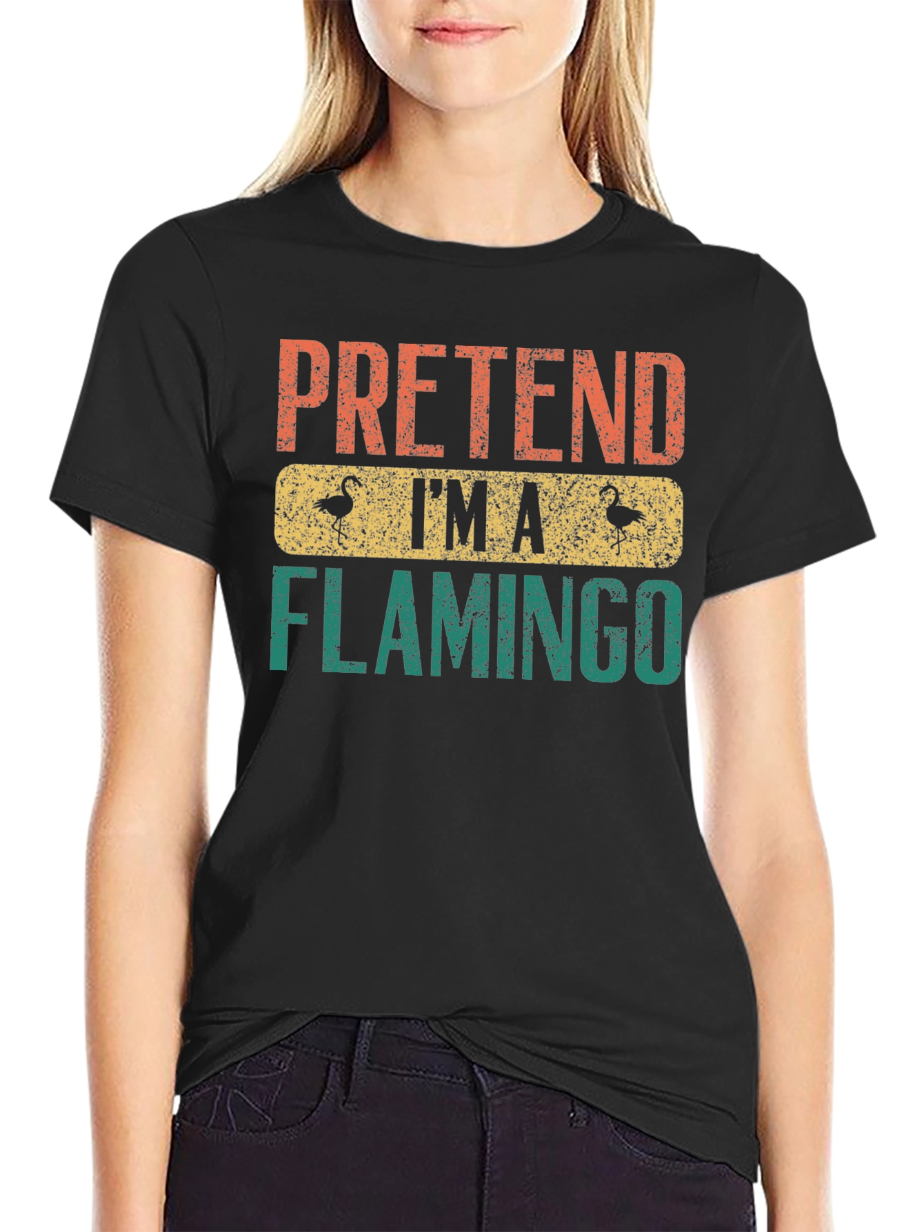 Black Pretend I'm a Flamingo T-Shirt view 2