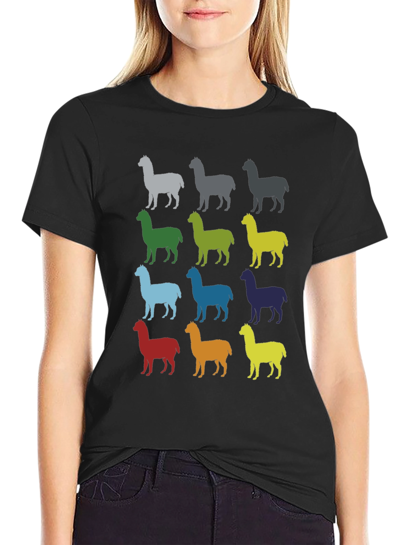 Black Colorful Alpaca Graphic T-Shirt view 2