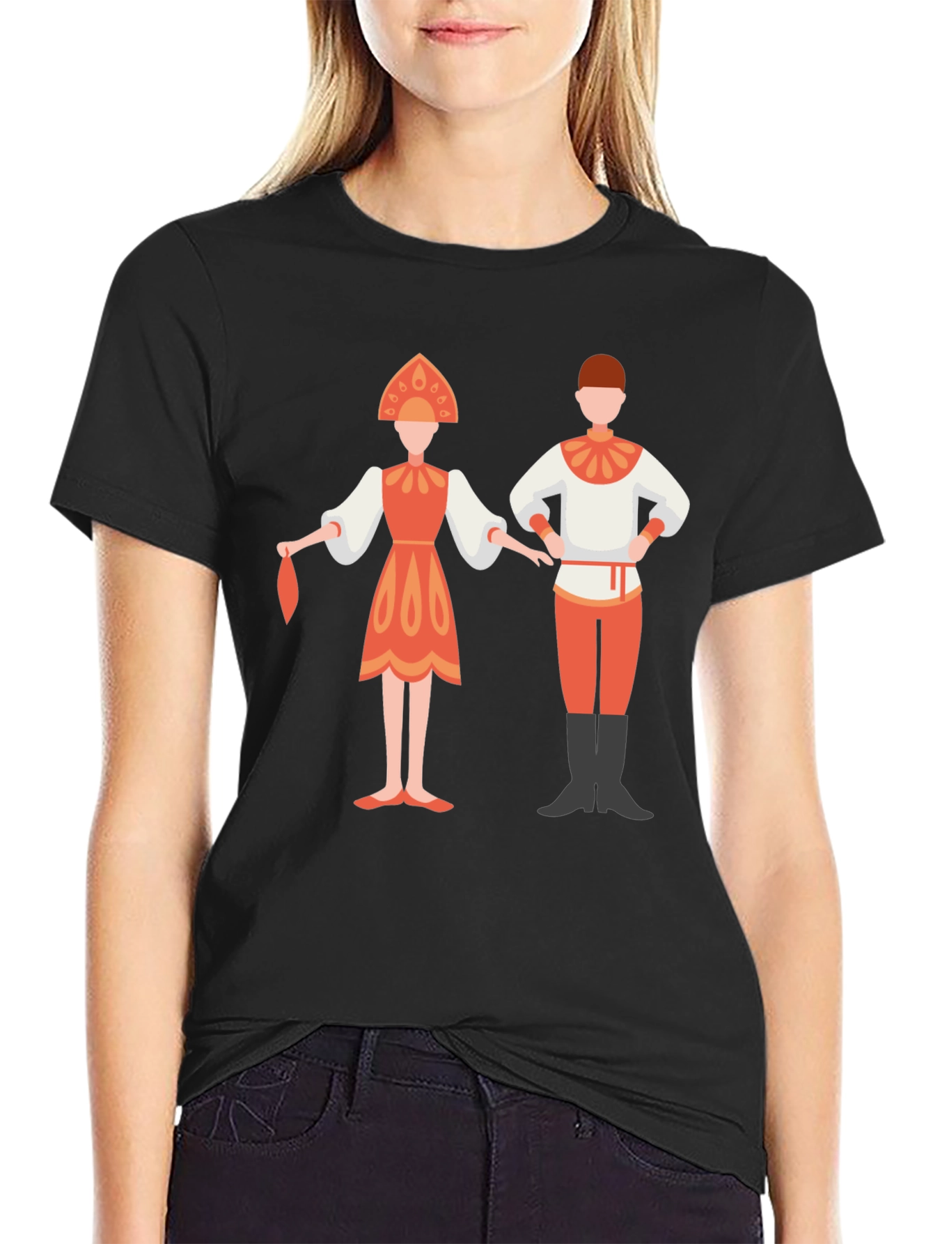 Black Russian Folk Dance Graphic Tee - Black Unisex Shirt view 2