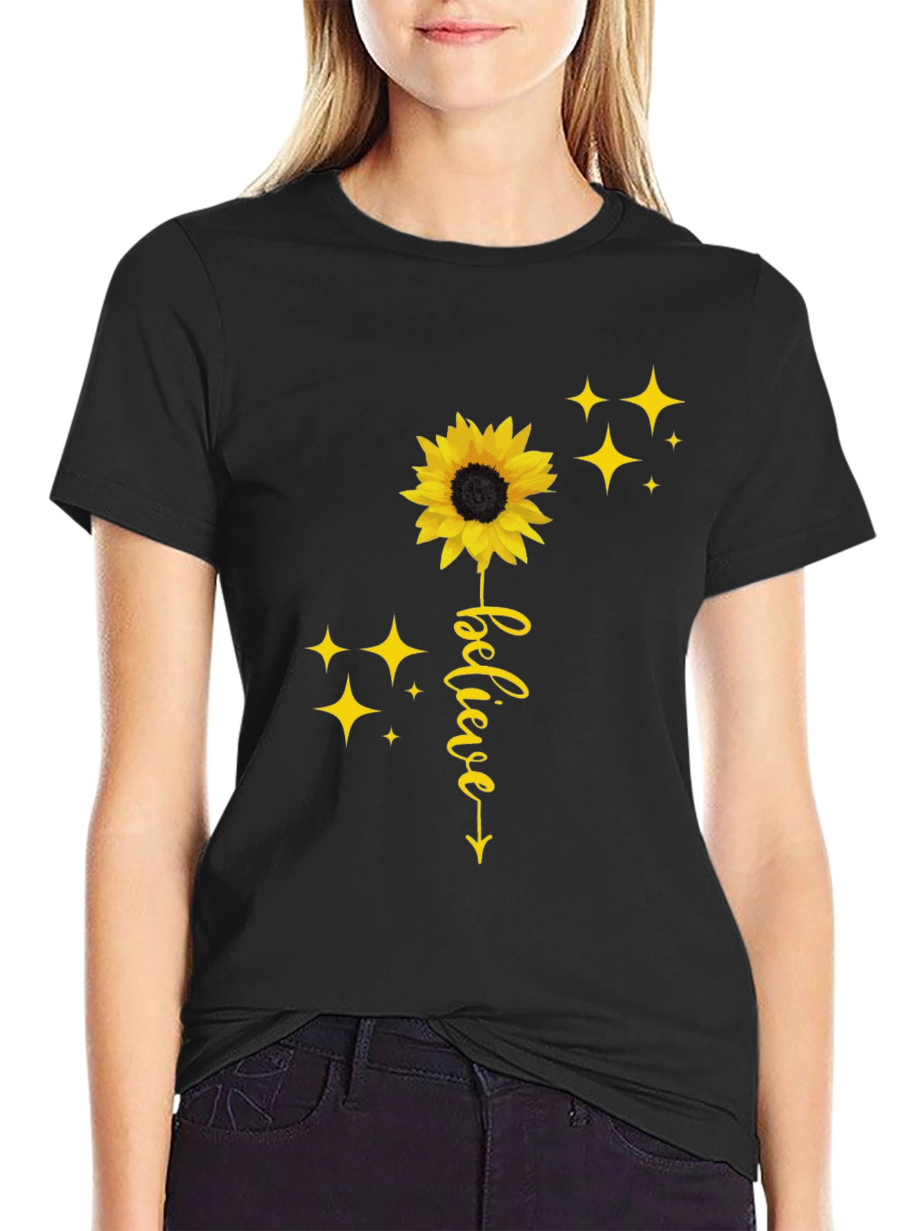Black Believe Sunflower Graphic Tee - Black view 2