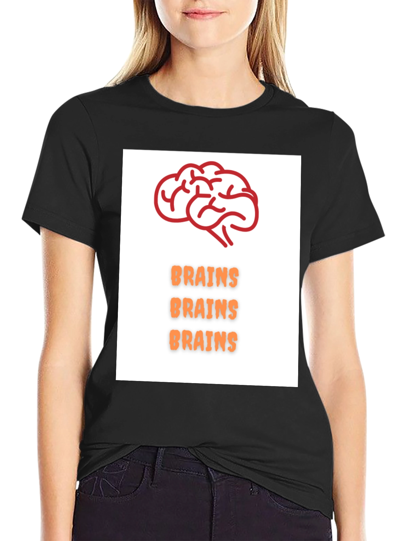 Black Brains T-Shirt - Black Crew Neck Tee view 2