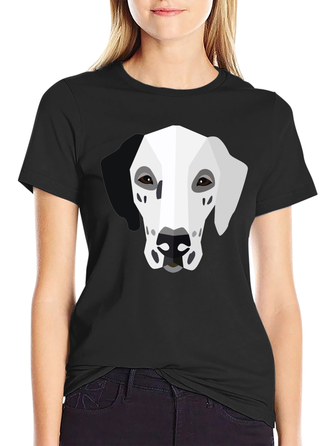 Black Geometric Dalmatian Graphic Tee - Unisex Black T-Shirt view 2