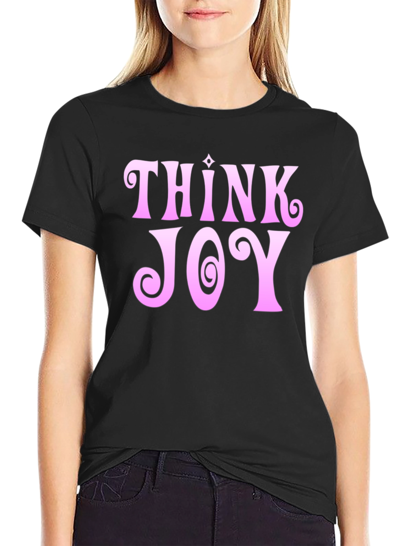 Black Think Joy Graphic Tee - Fun Positive Vibes T-Shirt view 2