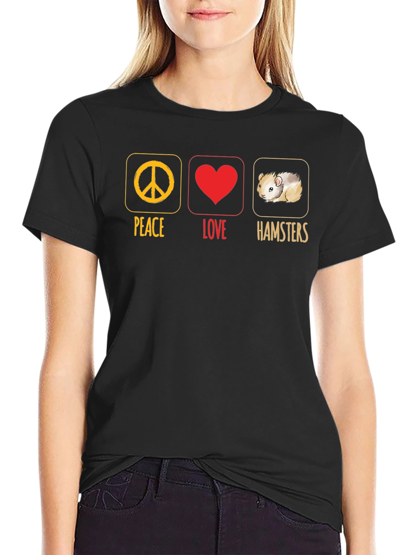 Black Peace Love Hamsters T-Shirt view 2
