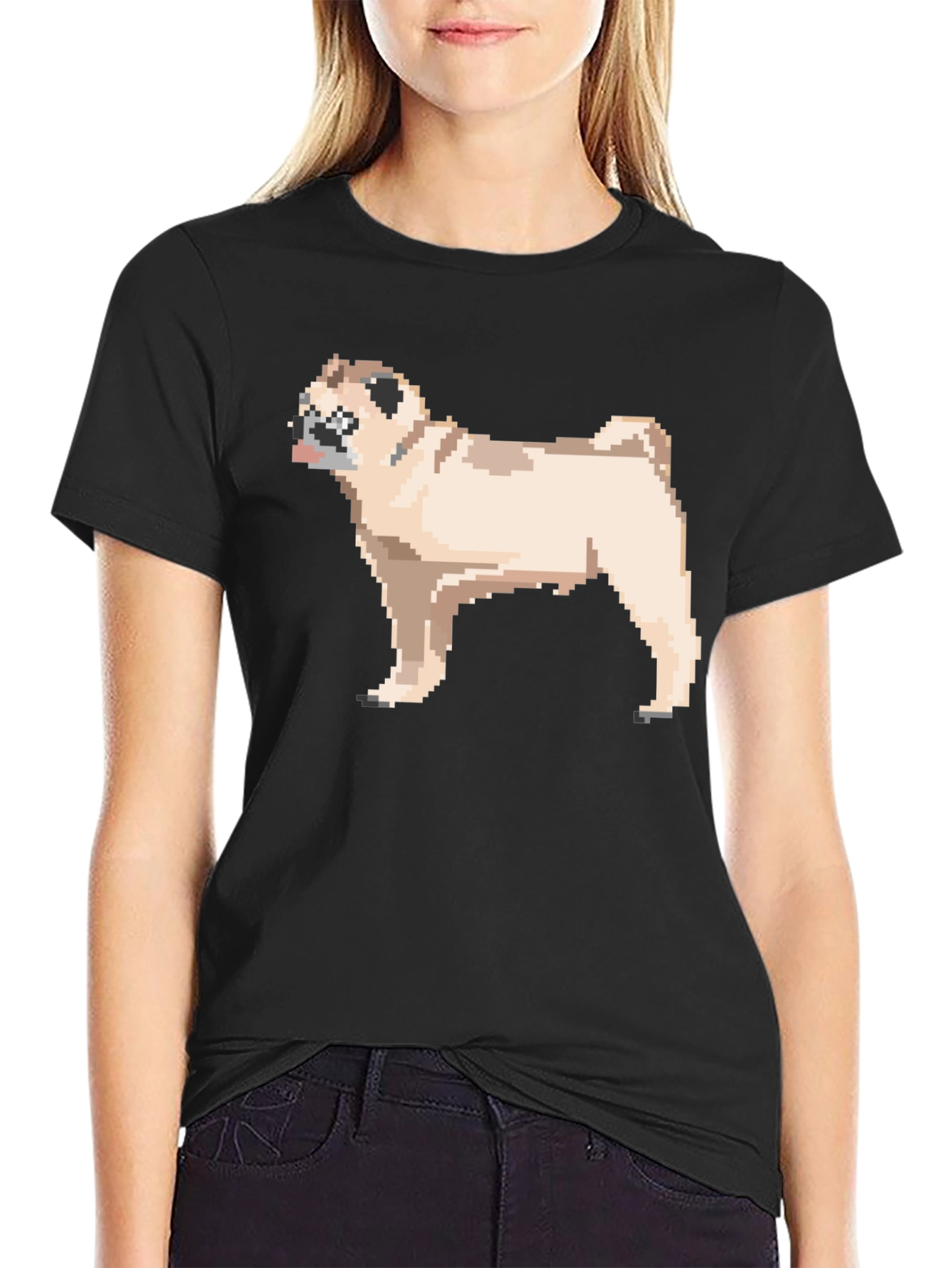 Black Pixel Pug T-Shirt - Retro Dog Lover Tee view 2