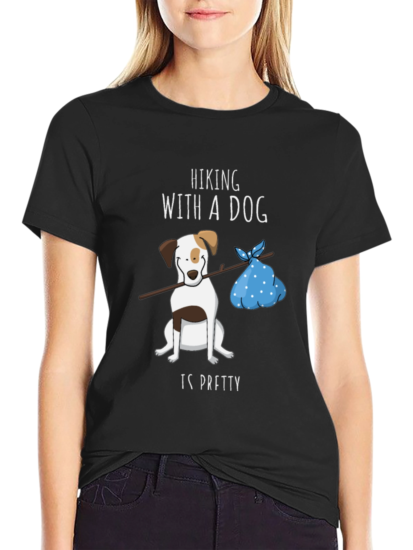 Black Hiking with a Dog Graphic Tee view 2
