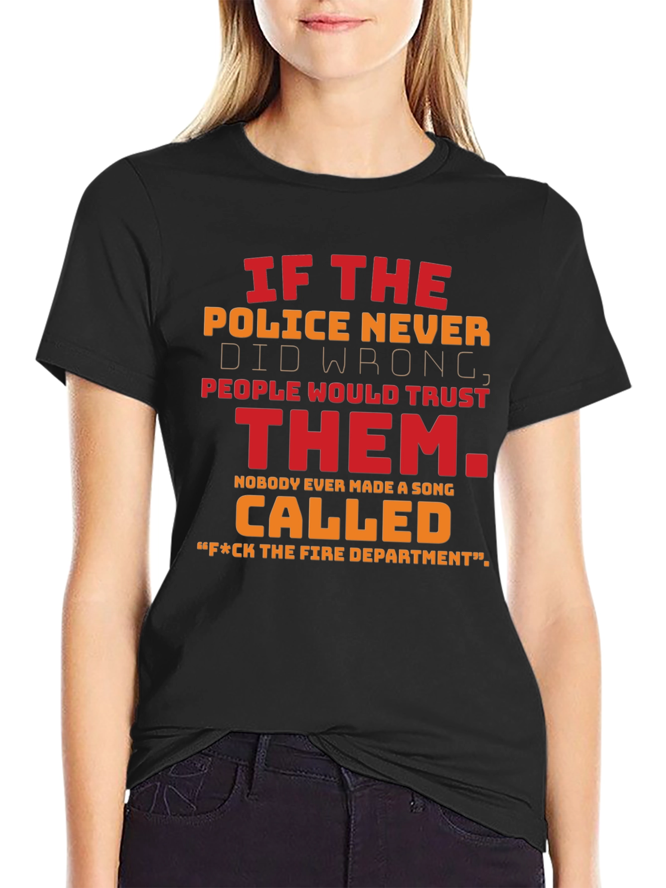 Black Funny Police & Fire Department T-Shirt view 2