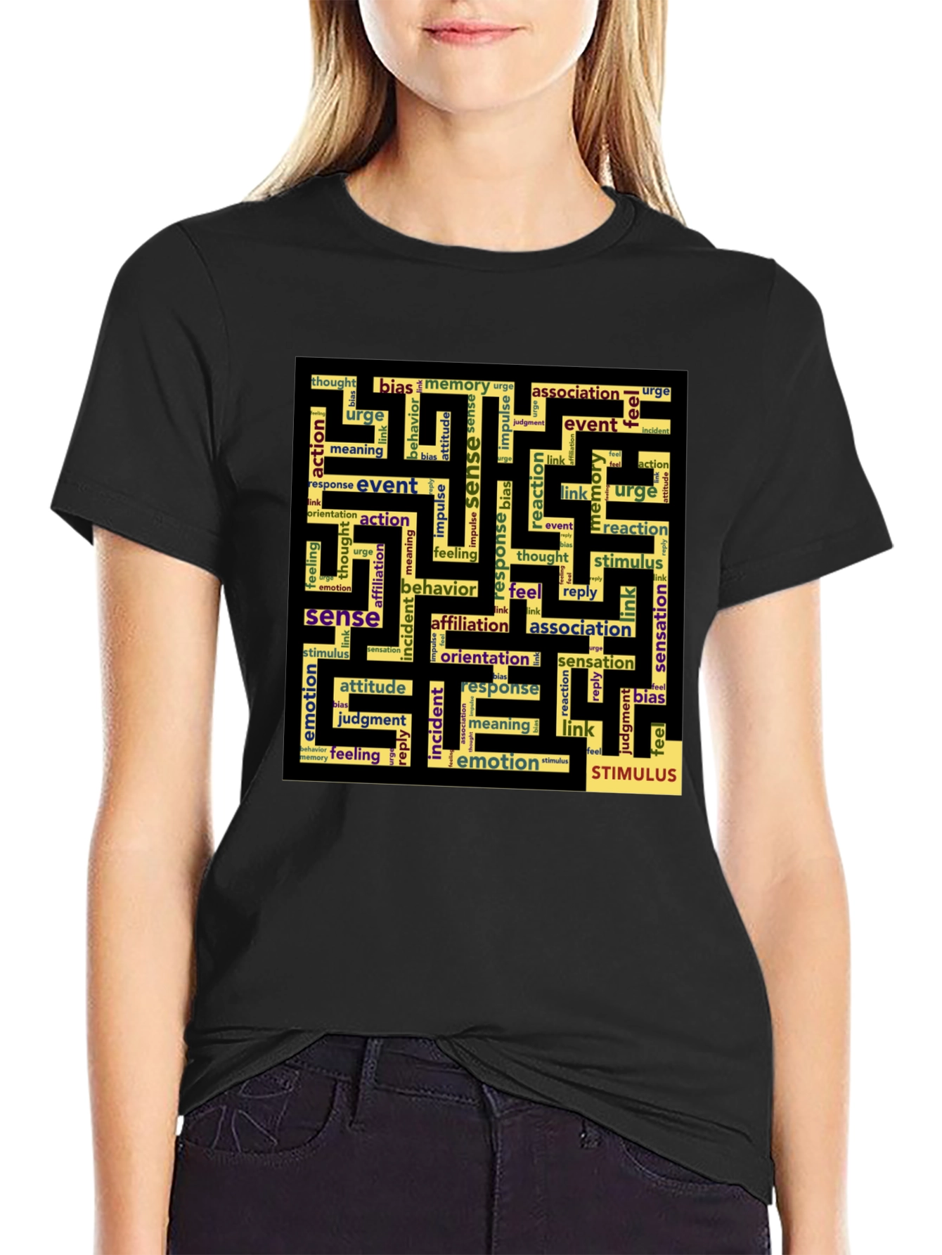 Sense Maze Black T-Shirt - Word Art Design - 2