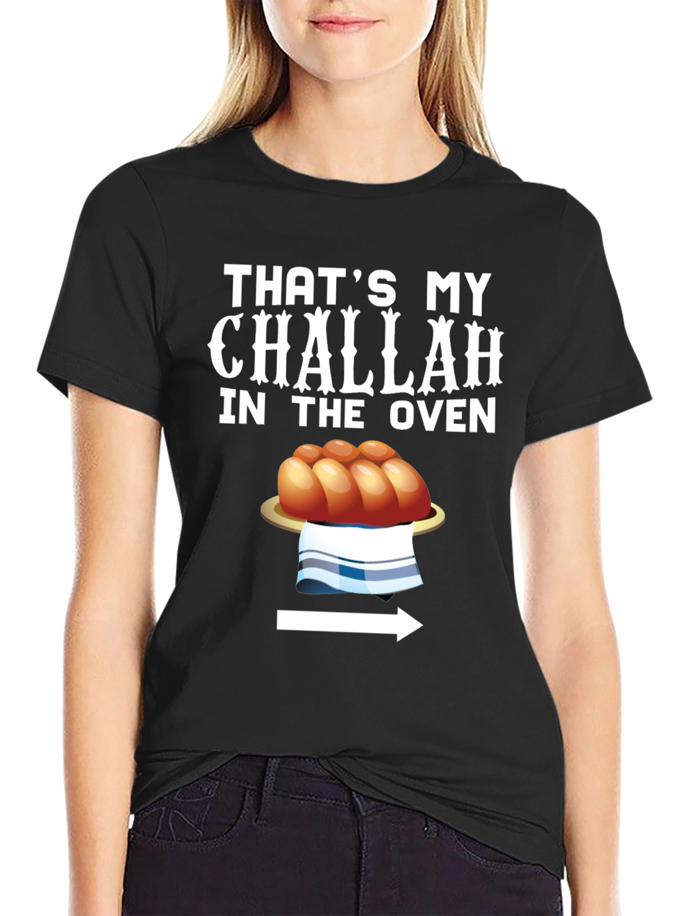 Black That's My Challah in the Oven Funny T-Shirt view 2