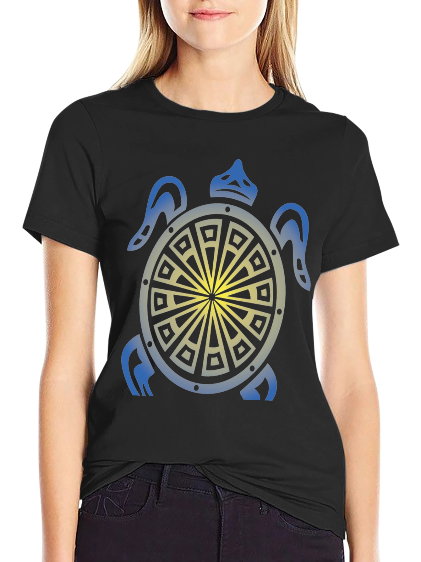 Black Turtle Graphic Tee - Black Tribal Design Shirt view 2