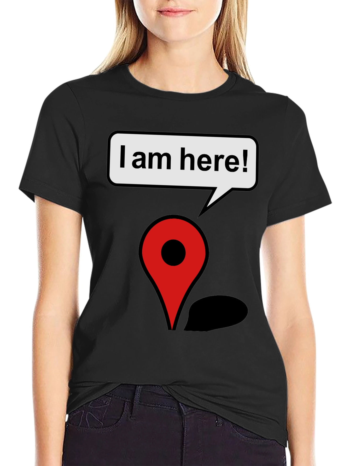 Black I am Here! Graphic Print T-Shirt view 2