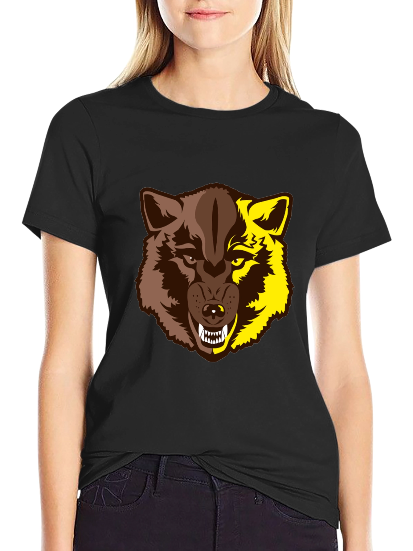 Black Wolf Graphic Tee - Two-Tone Beast Design view 2