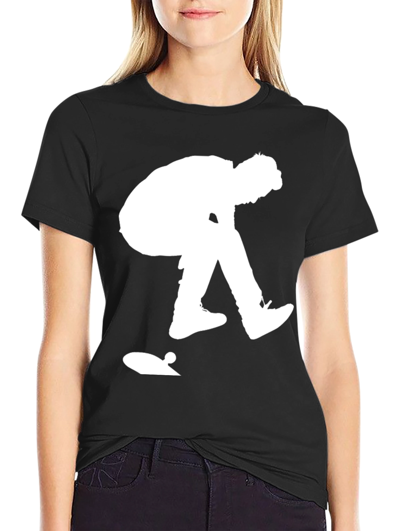 Black Skateboarder Graphic Tee - Black Cotton Casual Shirt view 2