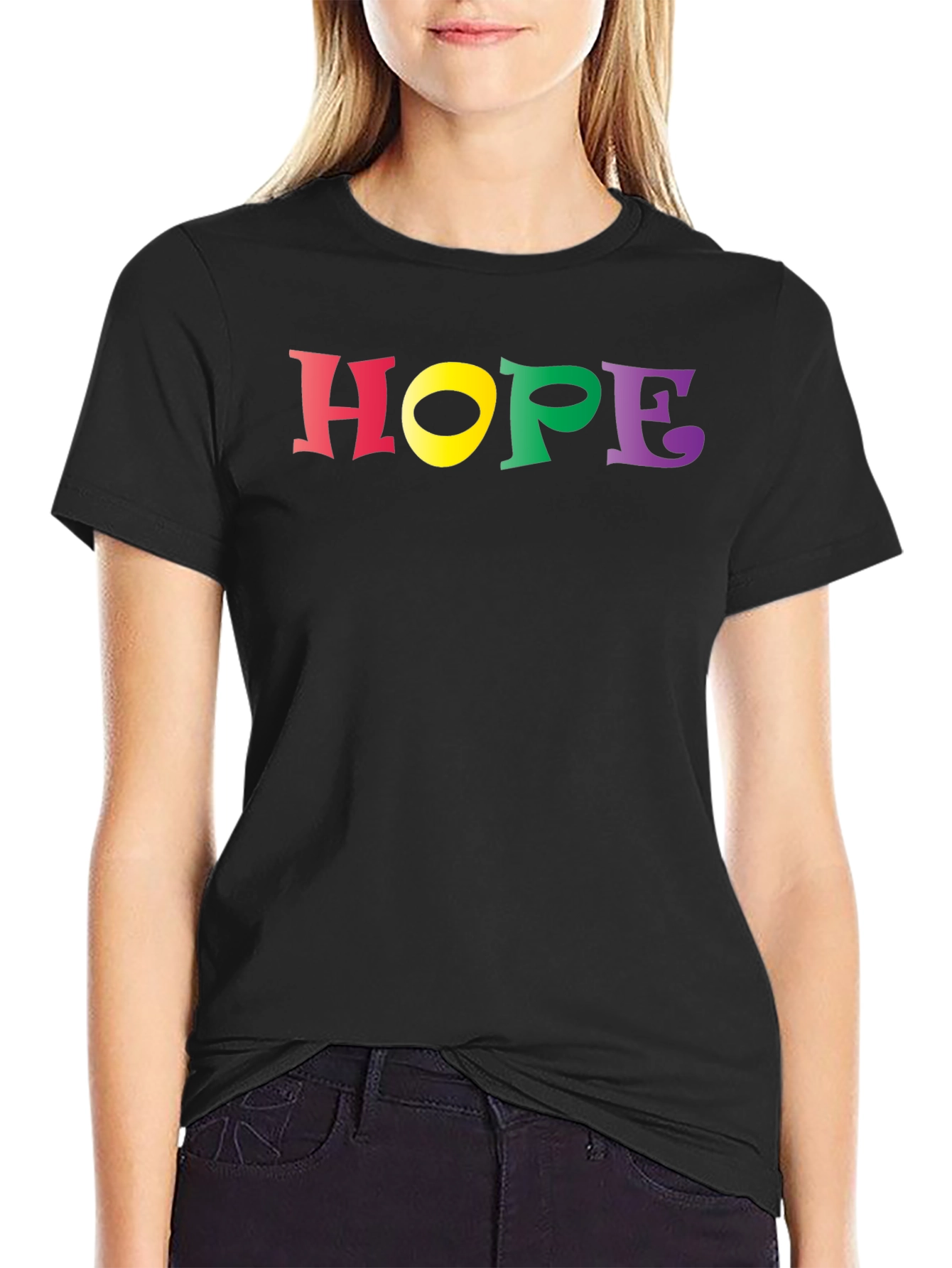 Black Colorful 'Hope' Graphic Black T-Shirt view 2