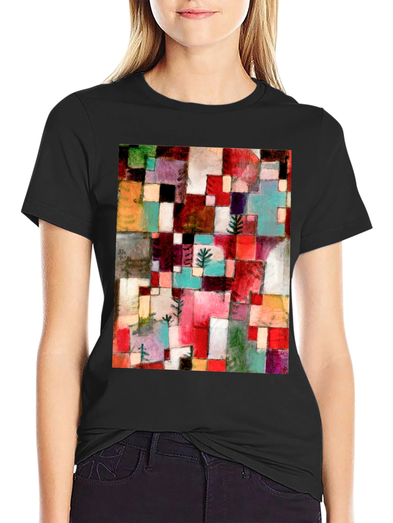 Black Abstract Art T-Shirt: Geometric Design view 2