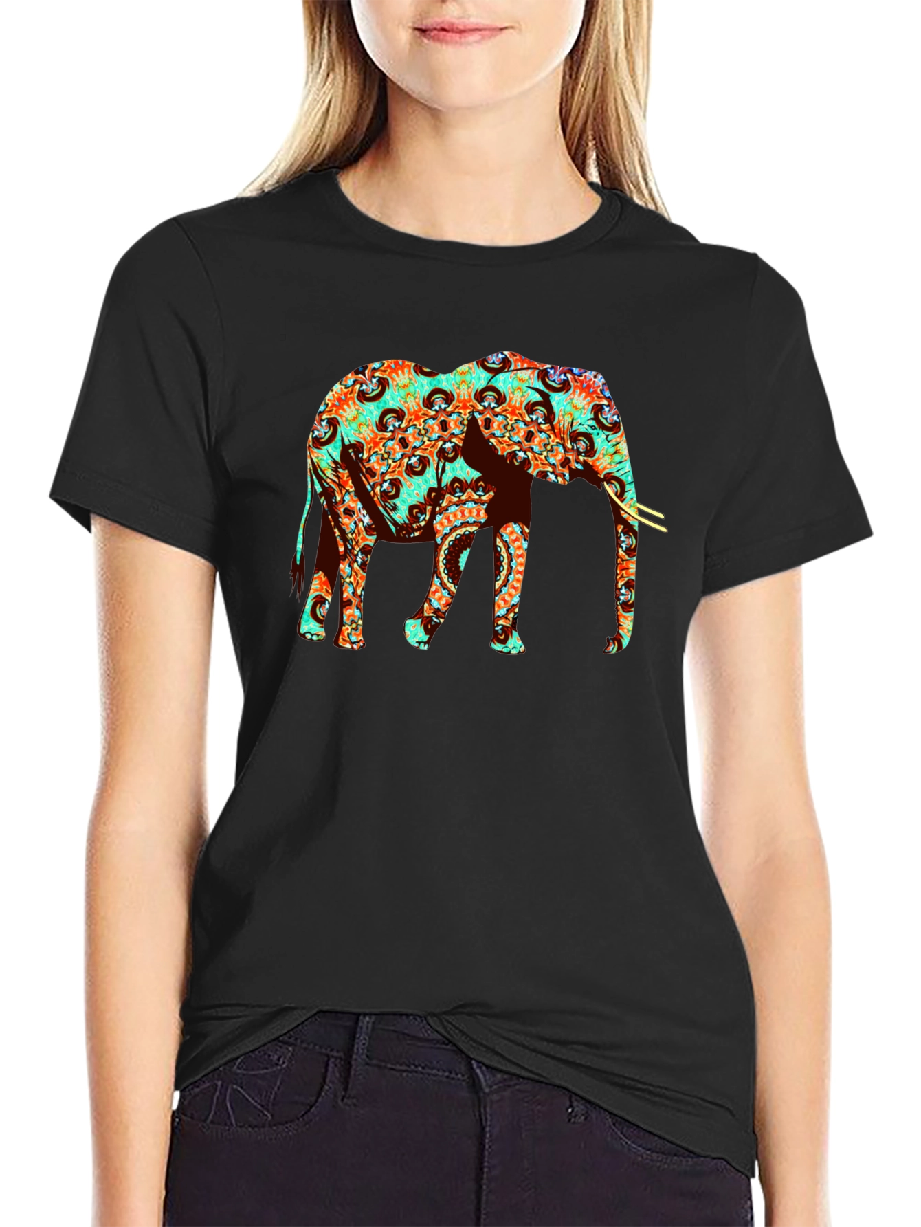 Black Elephant Mandala Graphic Tee view 2