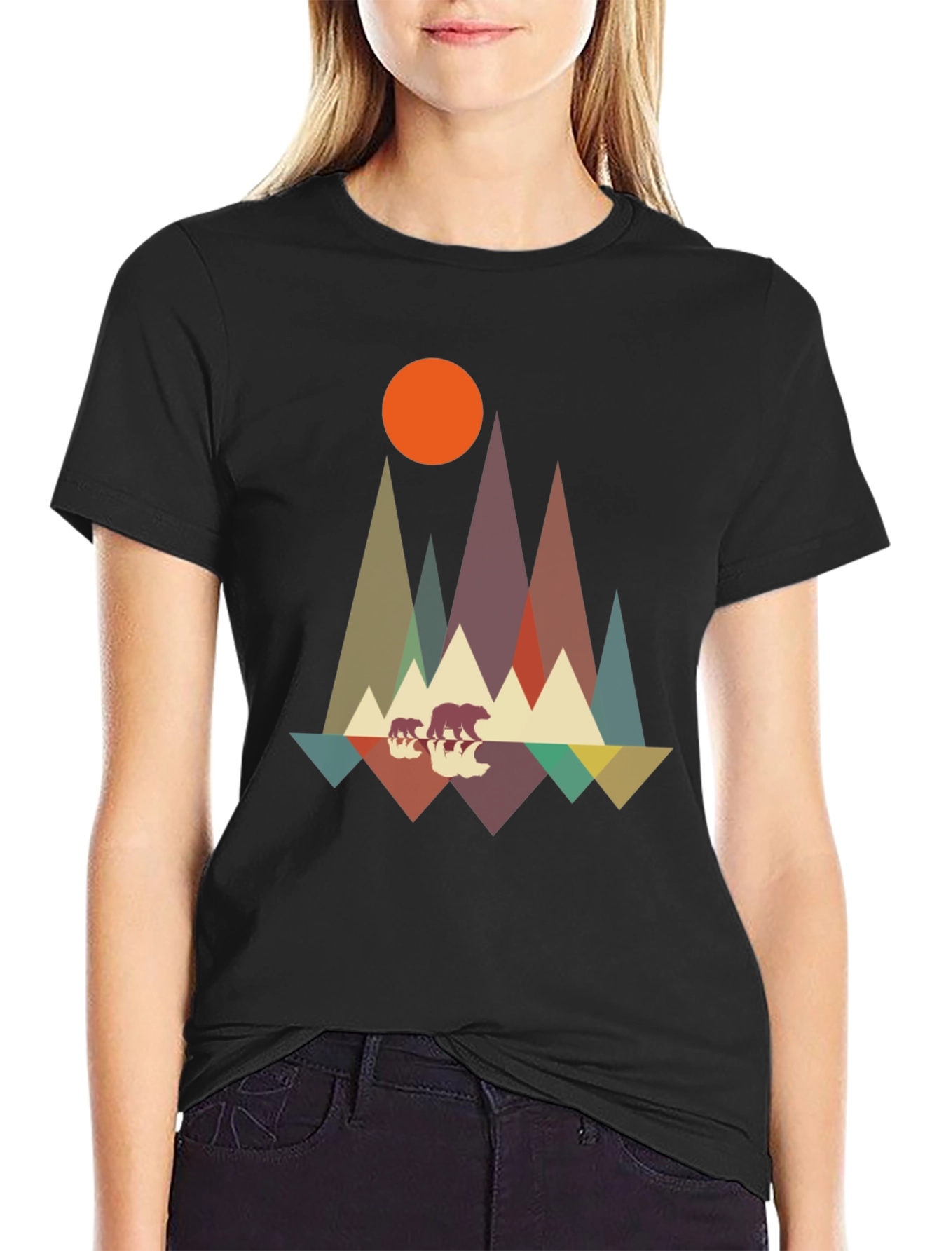 Black Retro Bear Mountain Graphic Tee view 2
