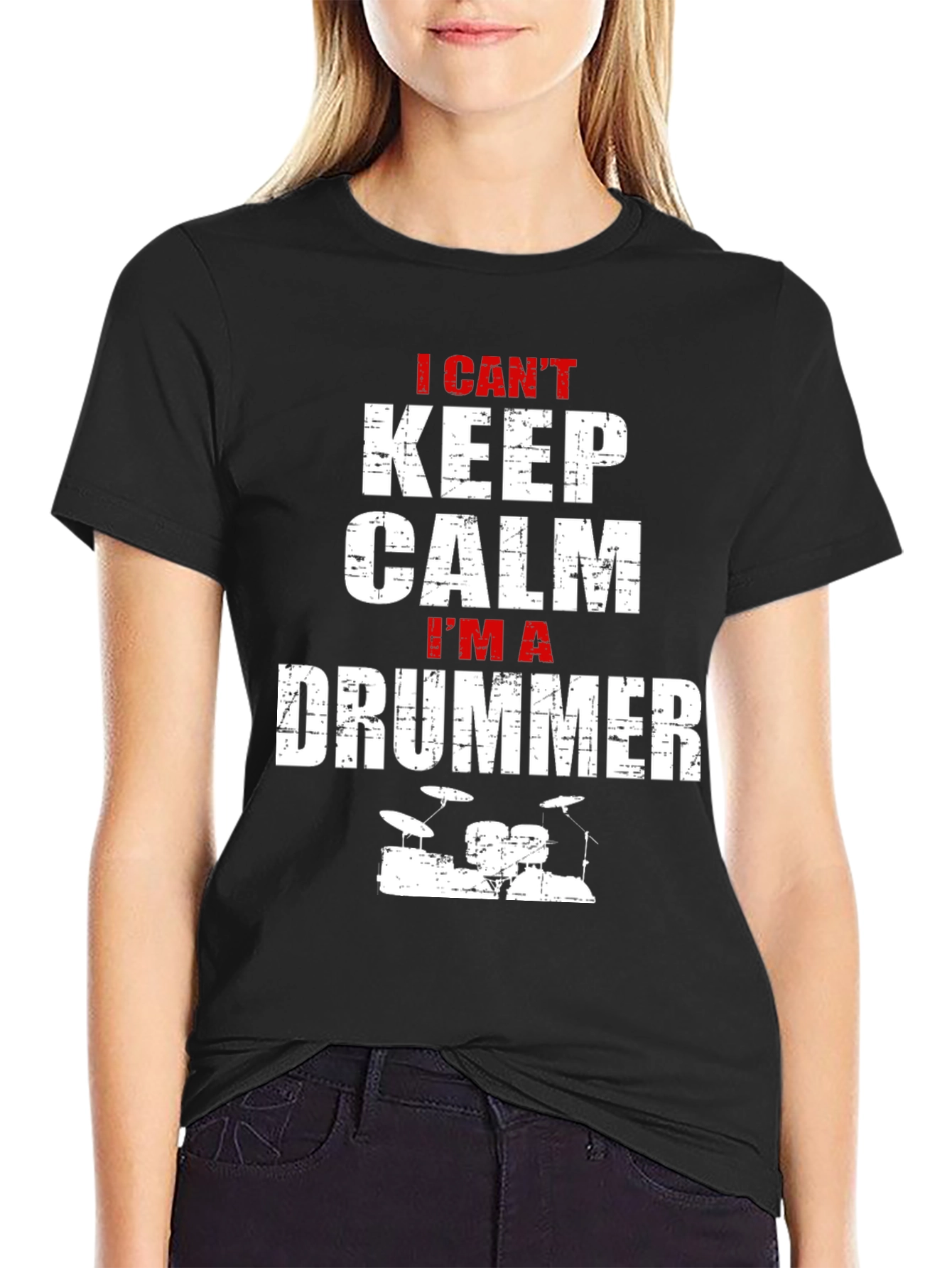Black I Can't Keep Calm I'm A Drummer T-Shirt view 2