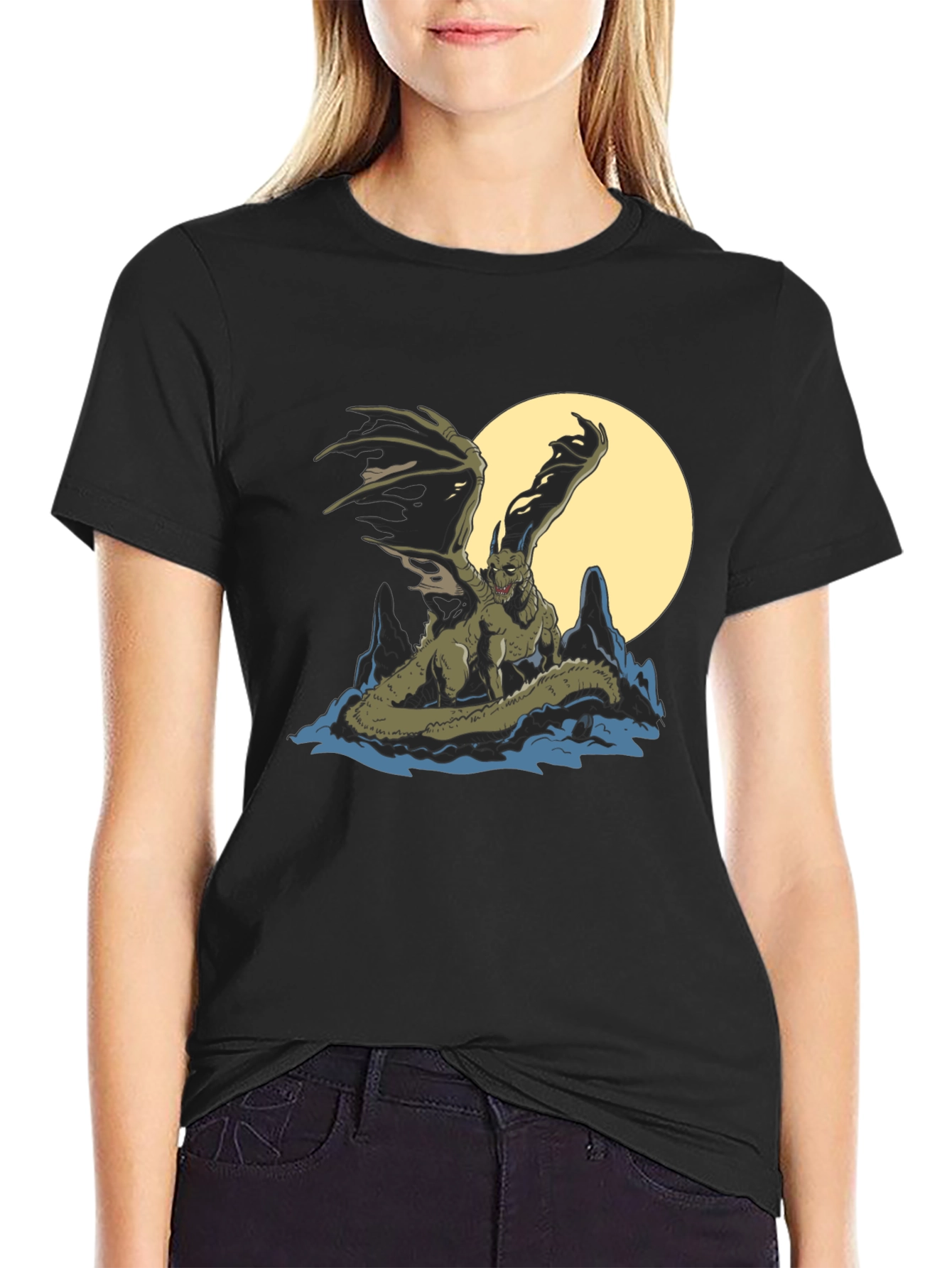 Black Dragon T-Shirt - Mythical Creature Graphic Tee view 2