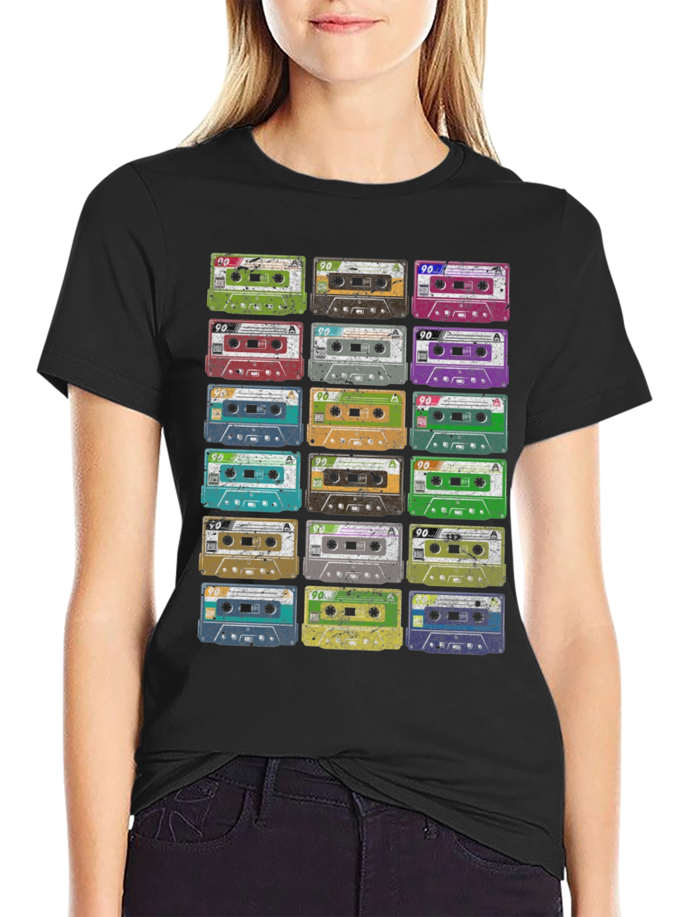 Black Retro Cassette Tape Graphic T-Shirt view 2