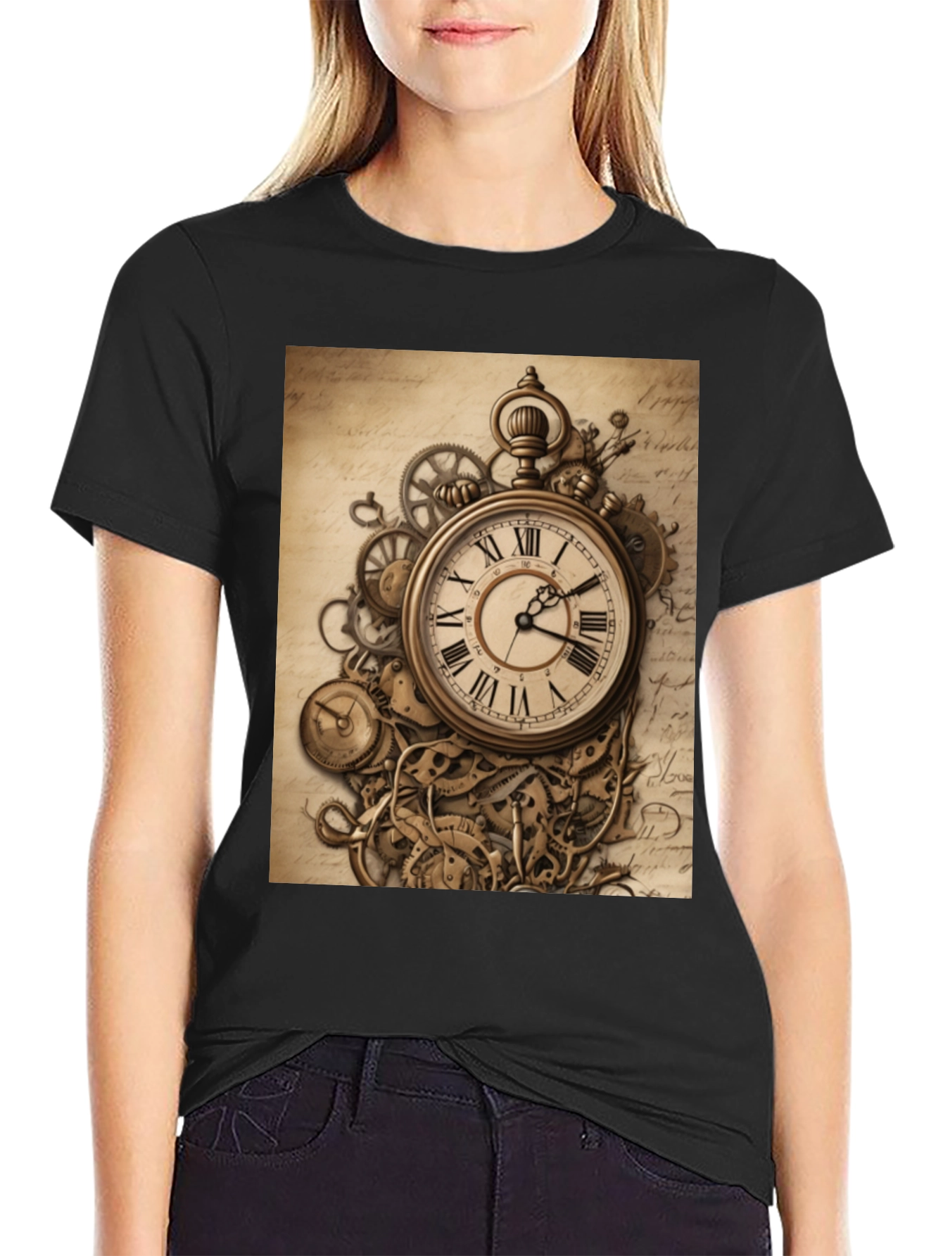 Black Steampunk Clockwork T-Shirt - Timeless Design view 2