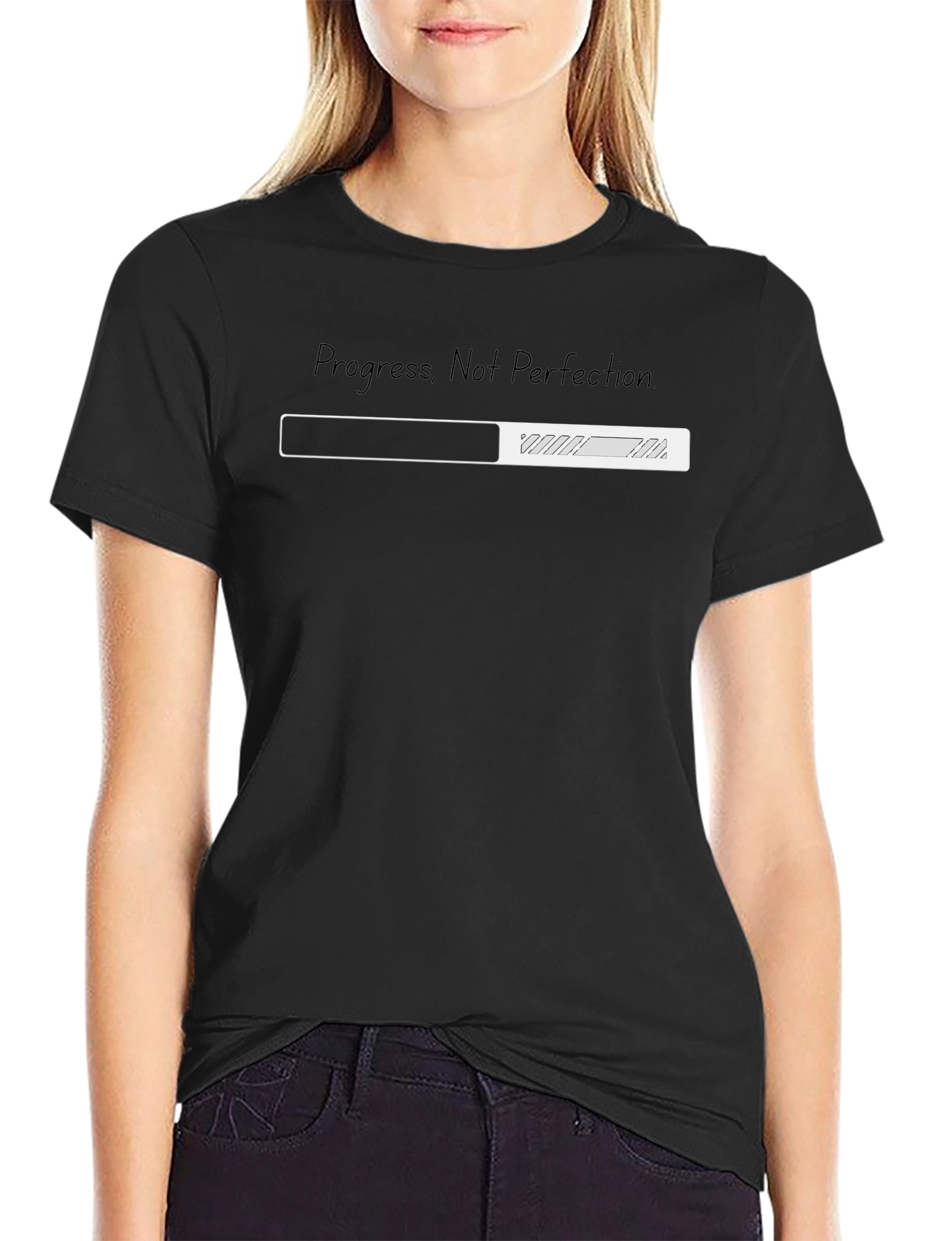 Black Progress Not Perfection Tee - Motivational Graphic Shirt view 2