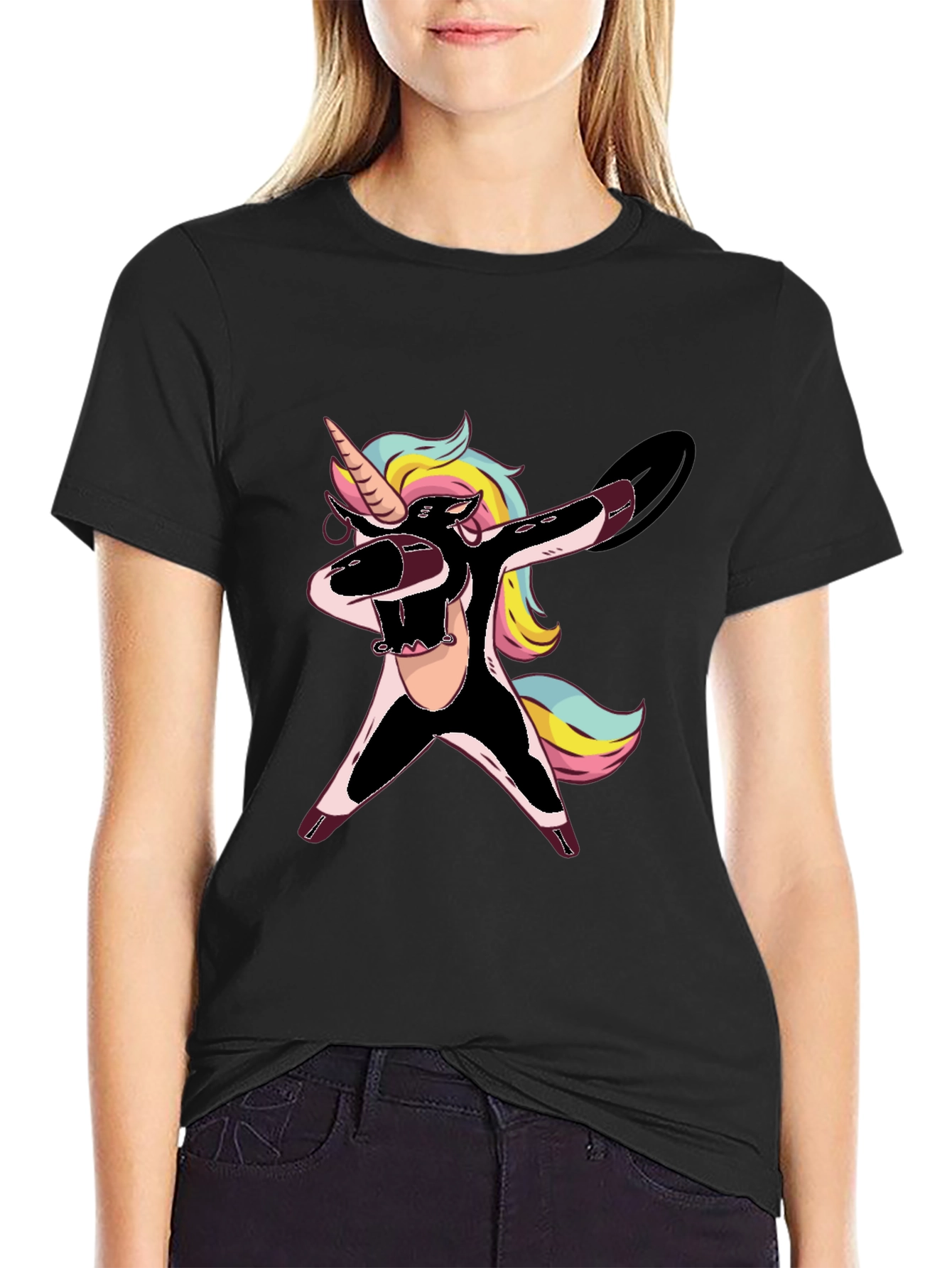 Black Dabbing Unicorn Graphic Tee - Black T-Shirt view 2